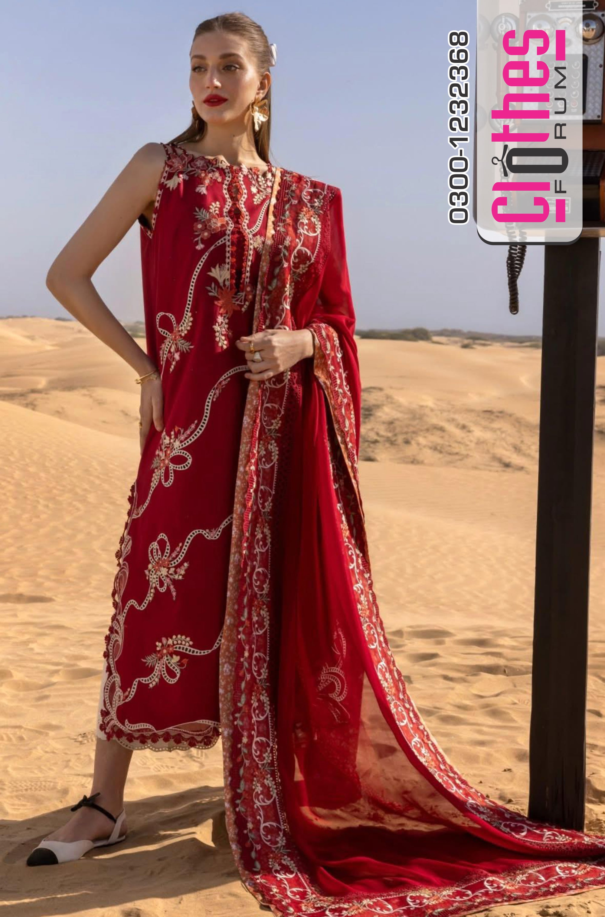 Crimson x Xenia – Scarlet Dusk | Flow Luxury Lawn 2025