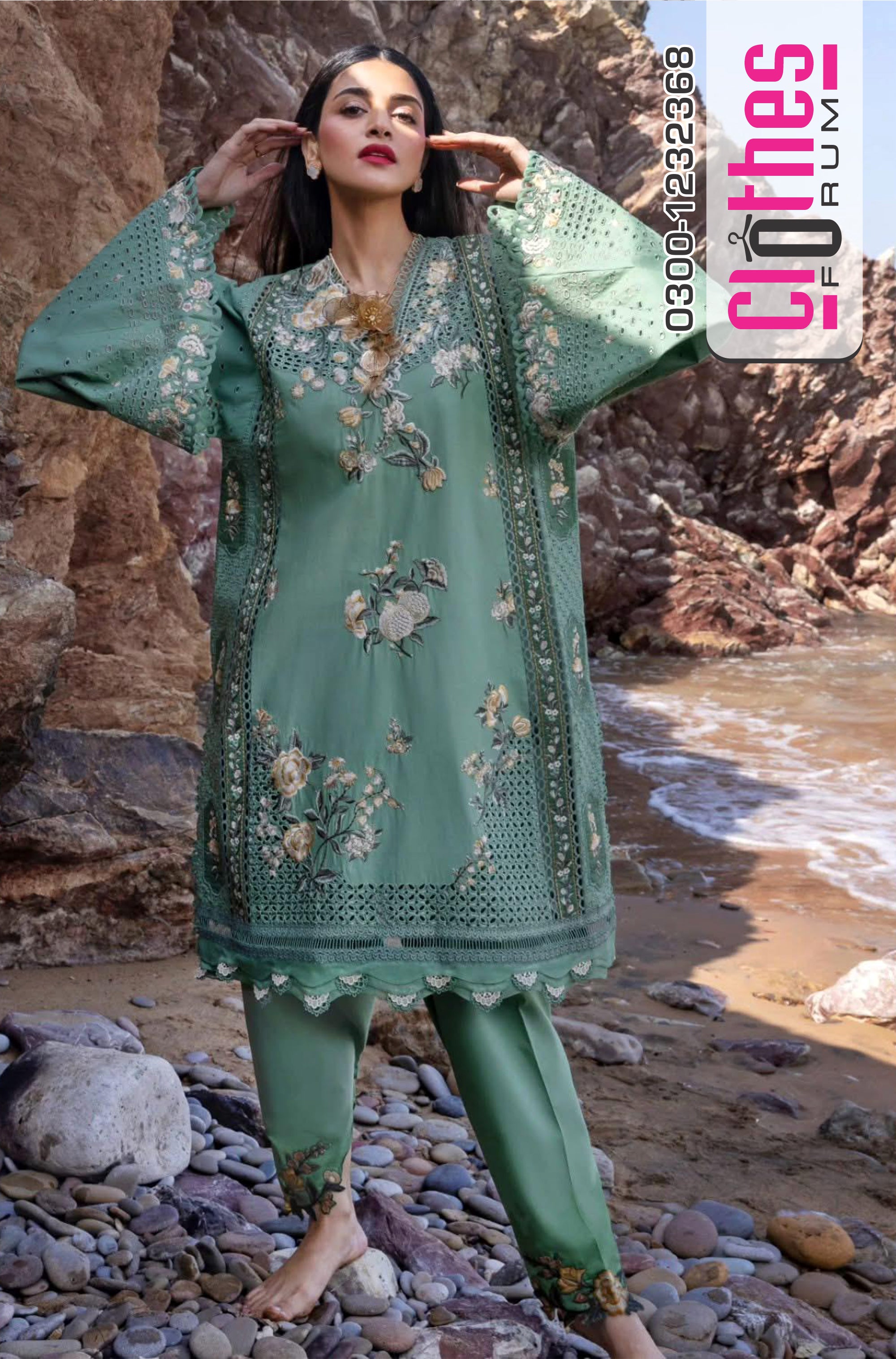 Crimson Wonder Range Sage Green Lawn Suit – EID Collection 2025 | Flow by Crimson