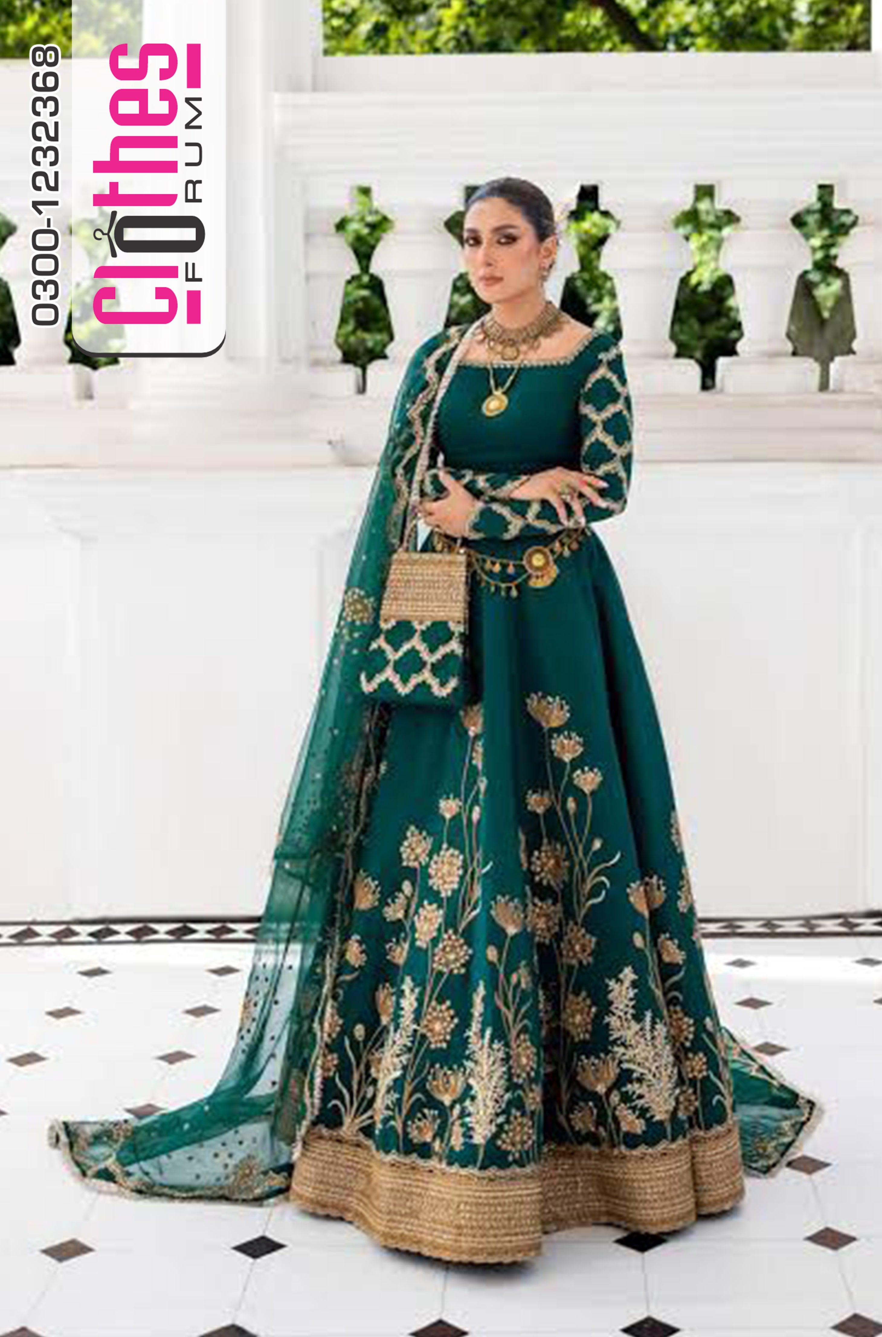 Erum Khan Emerald Green Bridal Chiffon – Elegant Lehenga Choli Wedding Edition