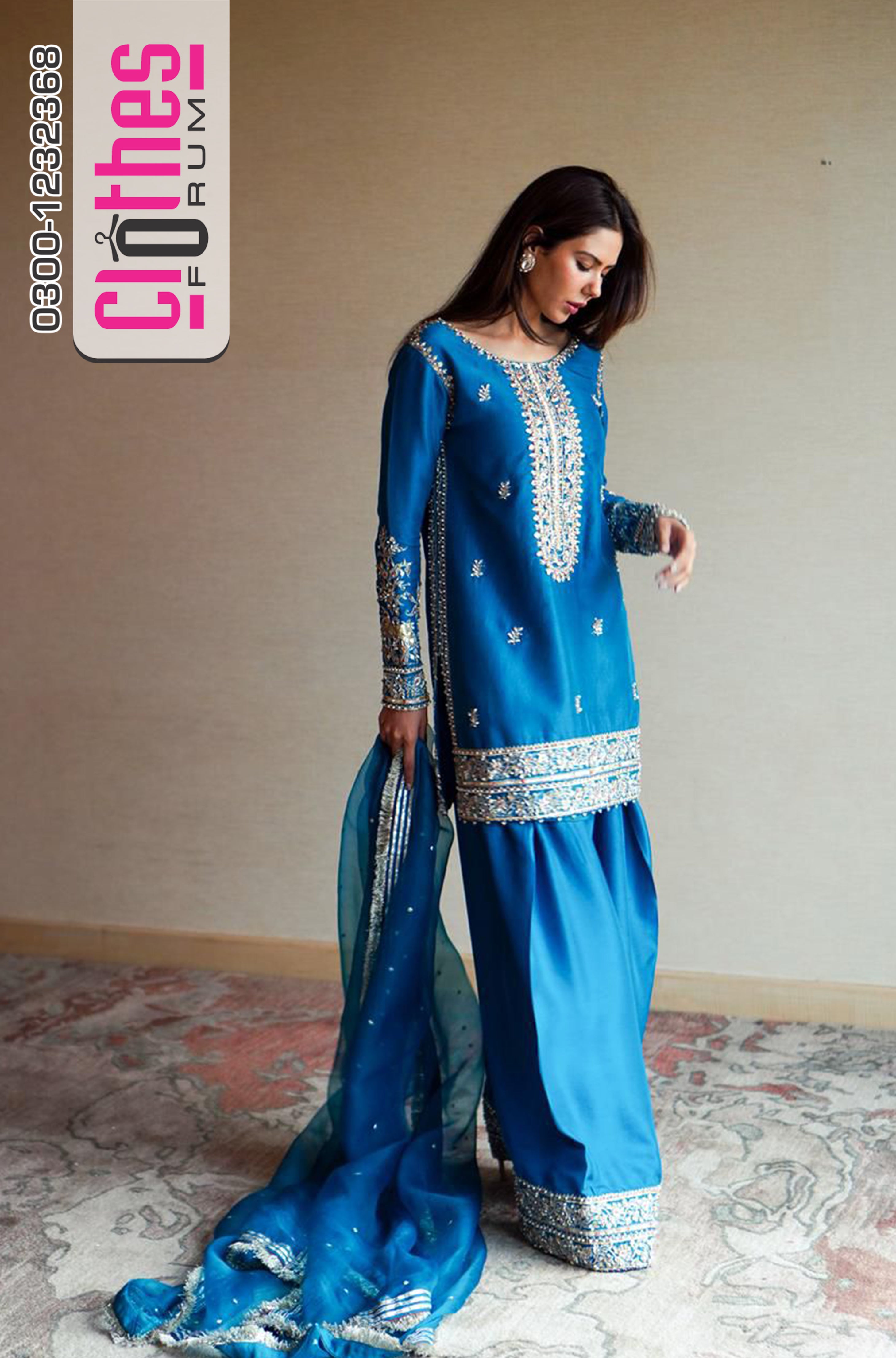 Erum Khan Electric Blue Wedding Edition | Embroidered Chiffon Bridal Wear