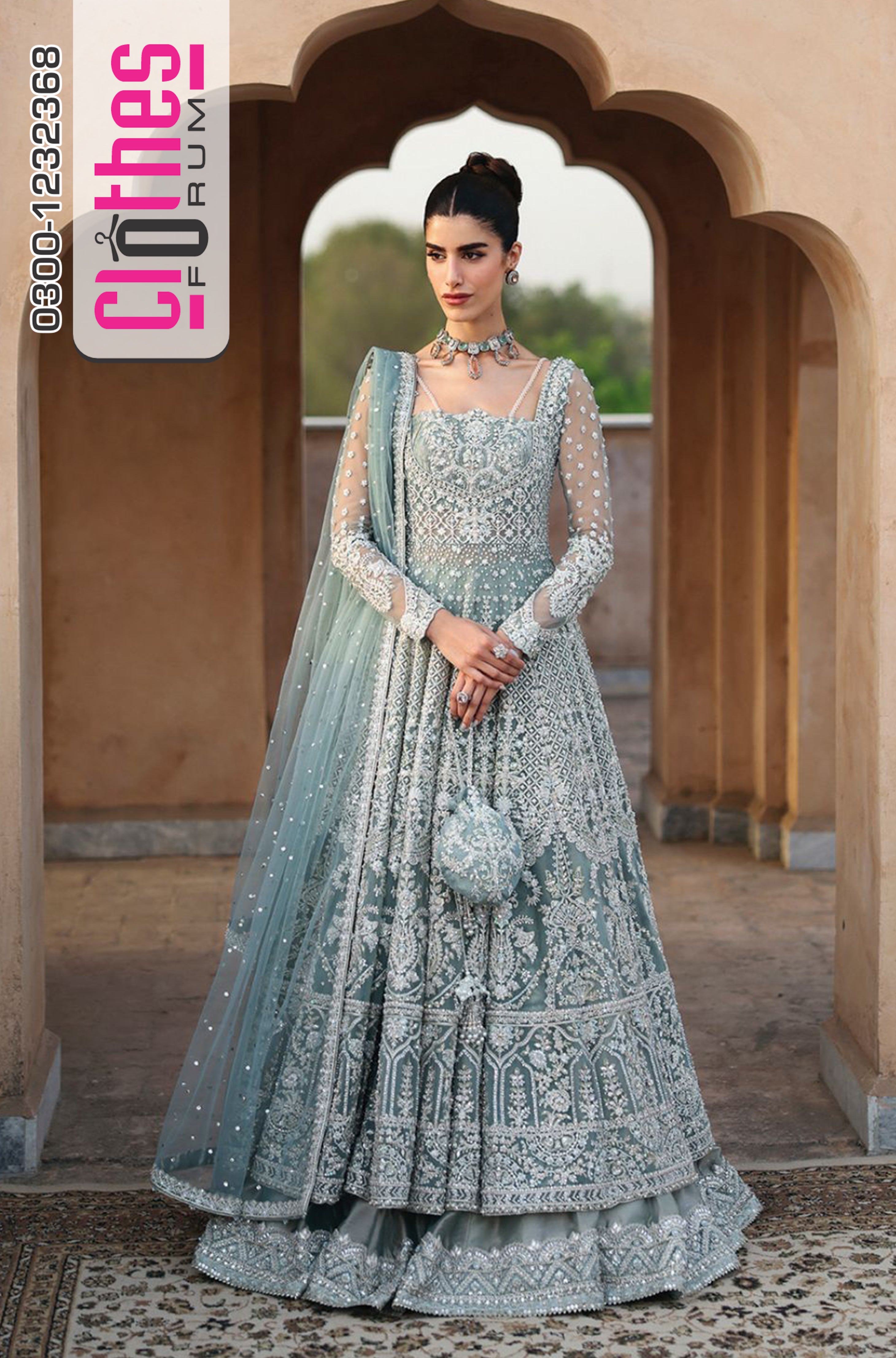 Faiza Saqlain – Light Mint Chiffon Bridal Gown | New Wedding Edition Hand-Embellished Dress