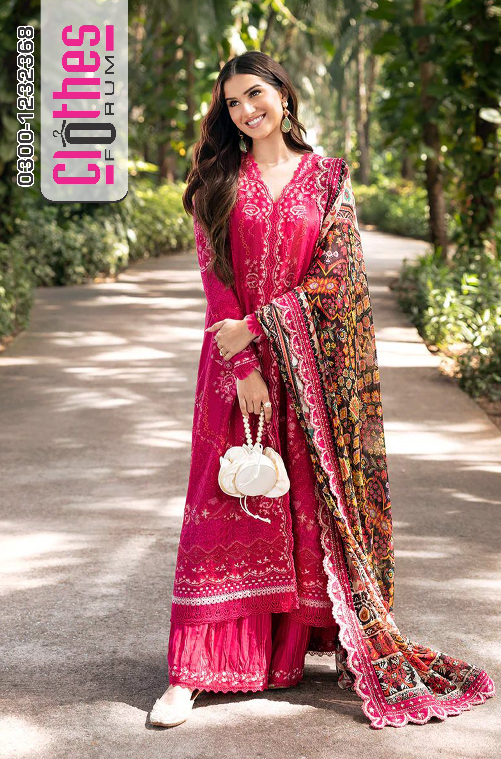 Faiza Saqlain Luxury Lawn – Fuchsia Blossom with Folk Art Dupatta | Summer '25 Statement