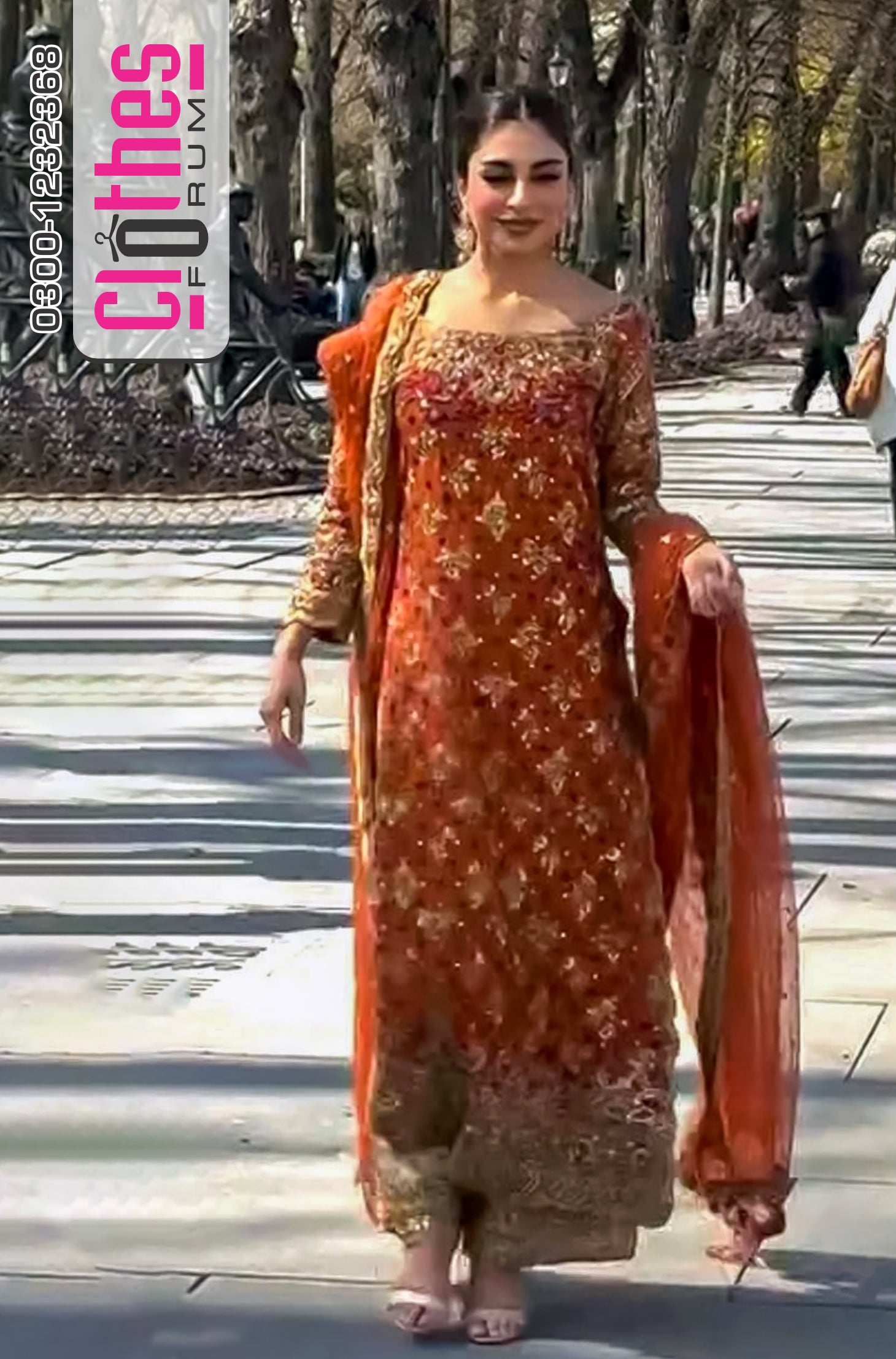 Haris Shakeel Orange Chiffon Wedding Edition | Hand Embellished Silk Suit