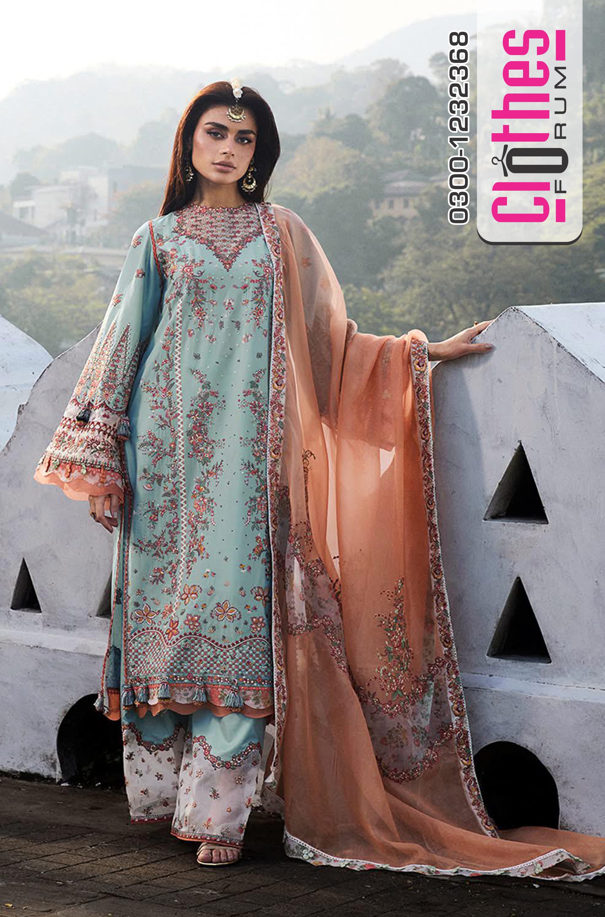 Hussain Rehar Luxury Lawn 2025 – Serene Bloom Embroidered Elegance