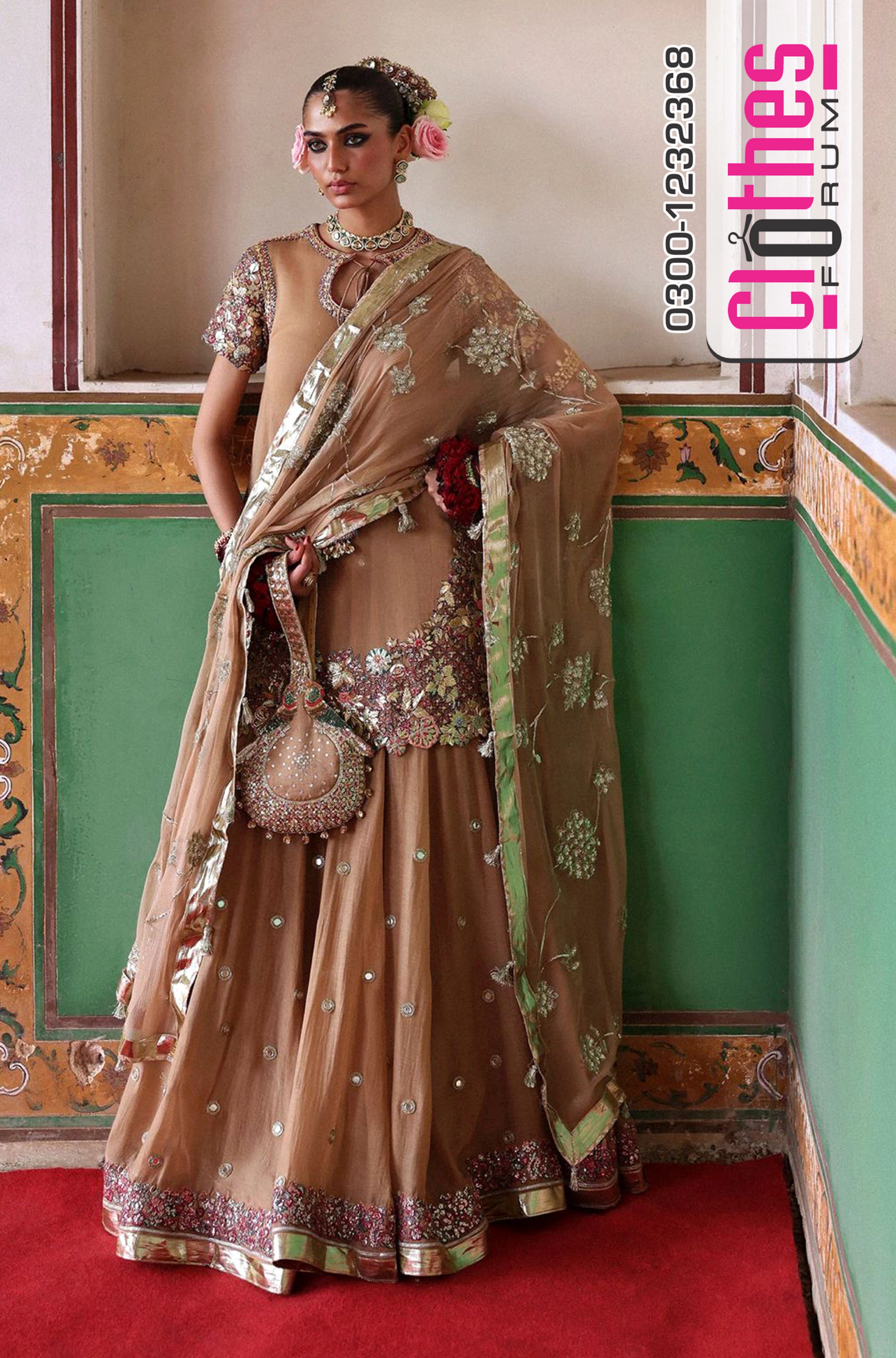 Hussain Rehar Gold Chiffon Edition | Chanderi Silk Sharara Set by Clothes Forum
