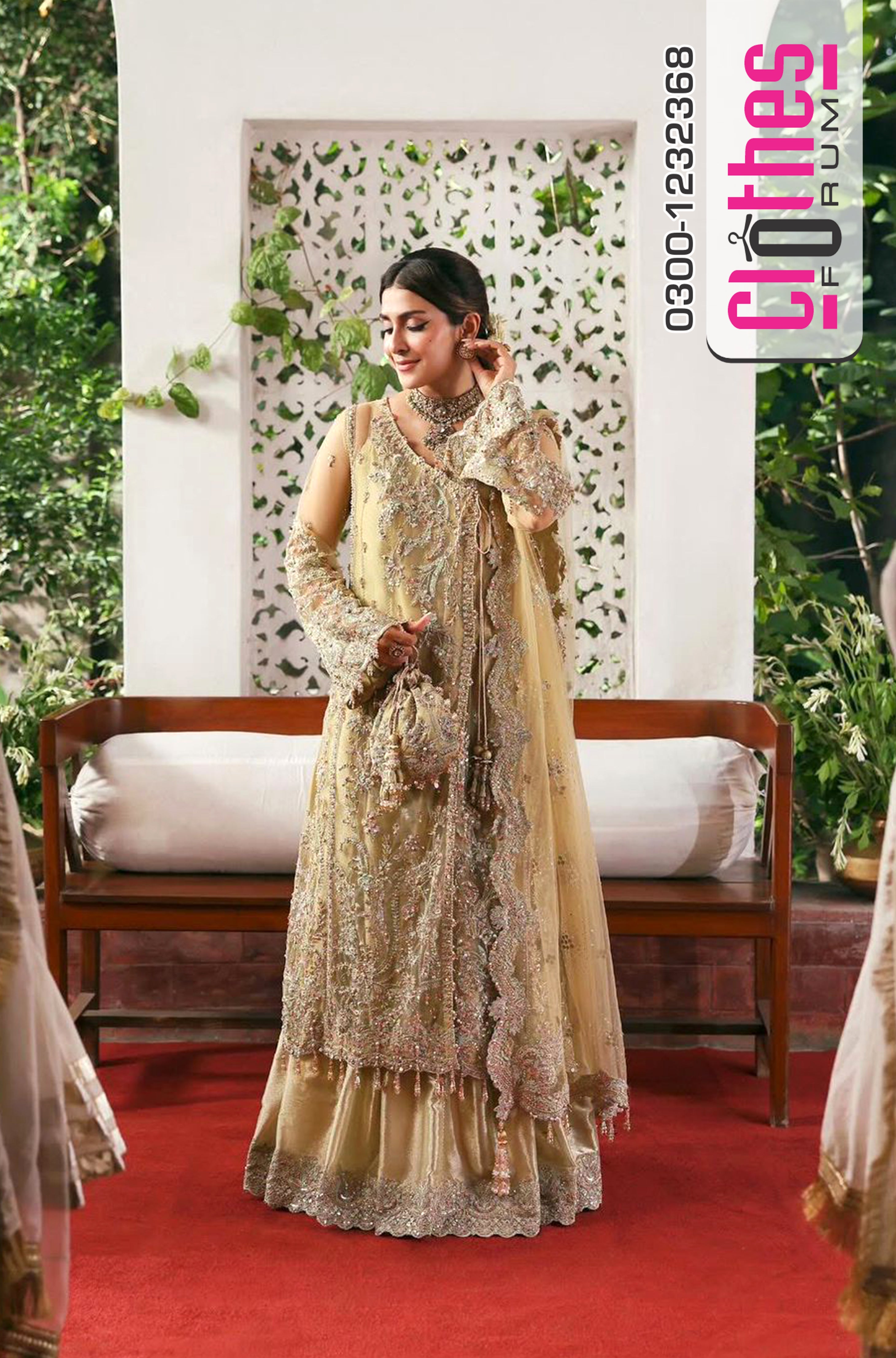 Kanwal Malik Champagne Bridal Chiffon Ensemble – Elegant Net & Tissue Gown