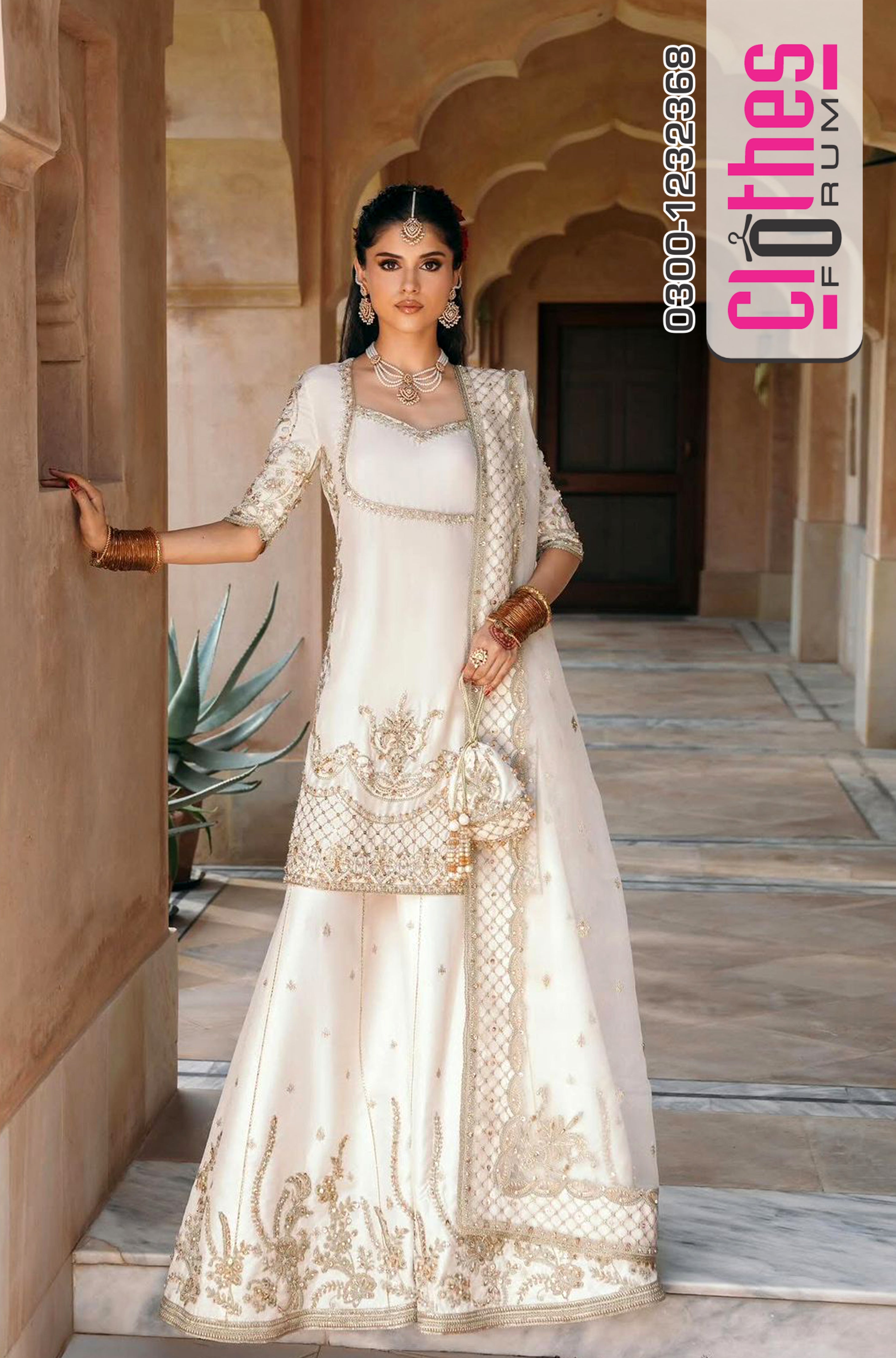 Kanwal Malik Ivory Luxury Edition – Korean Silk Embroidered Formal Set