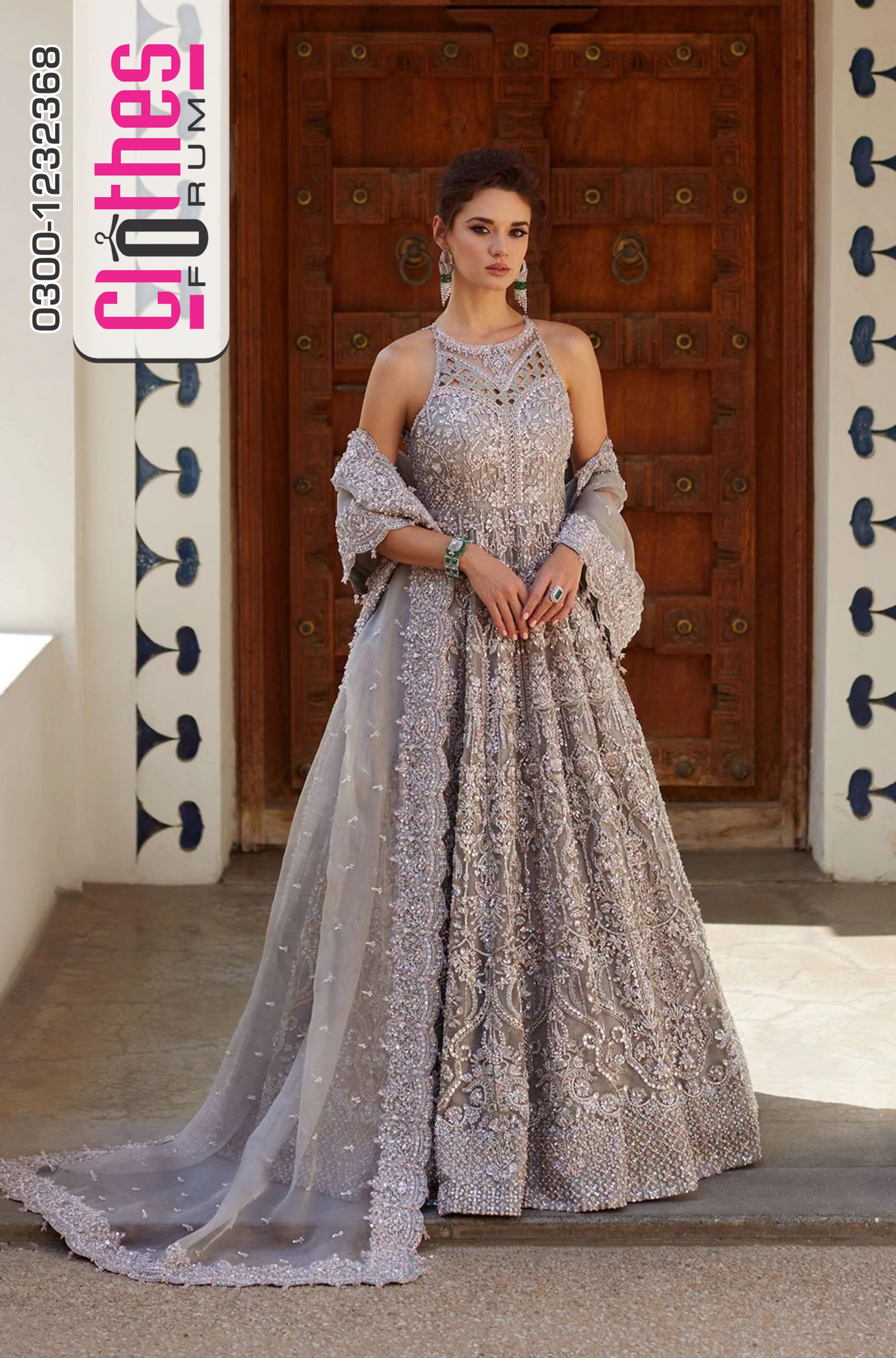 Kanwal Malik Grey Chiffon Bridal Dress – Luxury Wedding Edition Gown