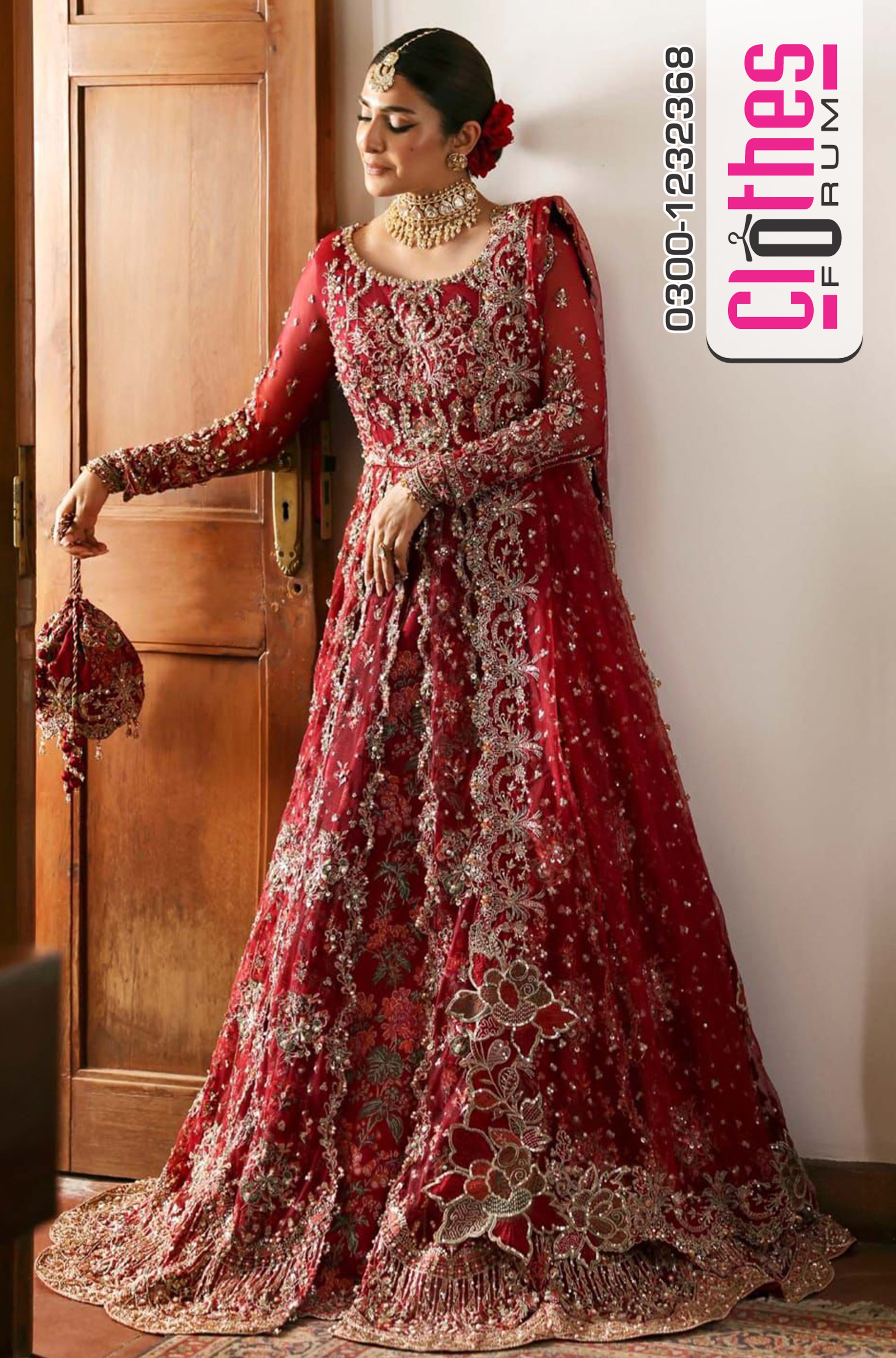Kanwal Malik Crimson Wedding Dress | Organza Lehenga & Dupatta Set