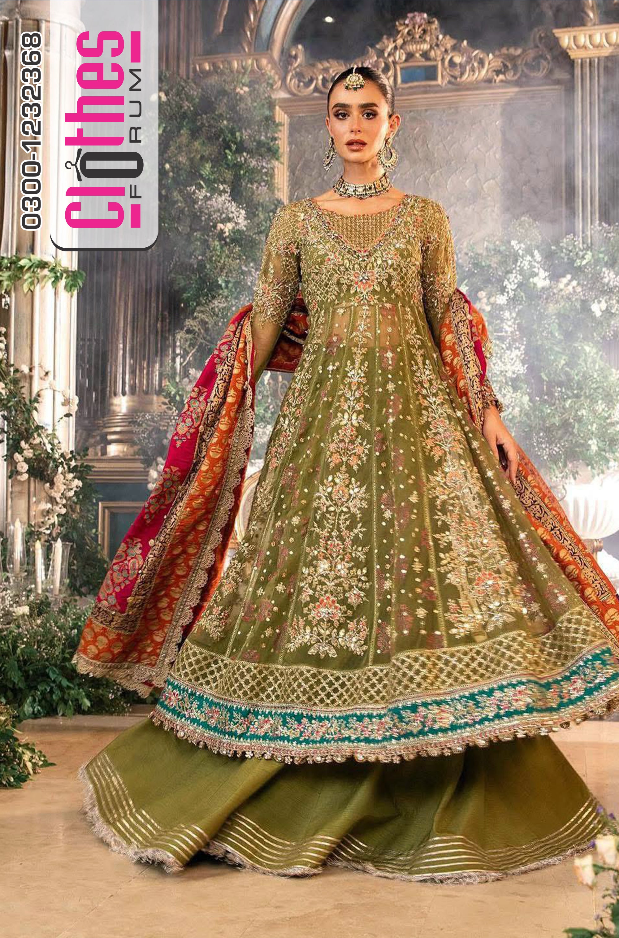 Maria B Luxury Wedding Edition – Greenish Embroidered Organza Elegance