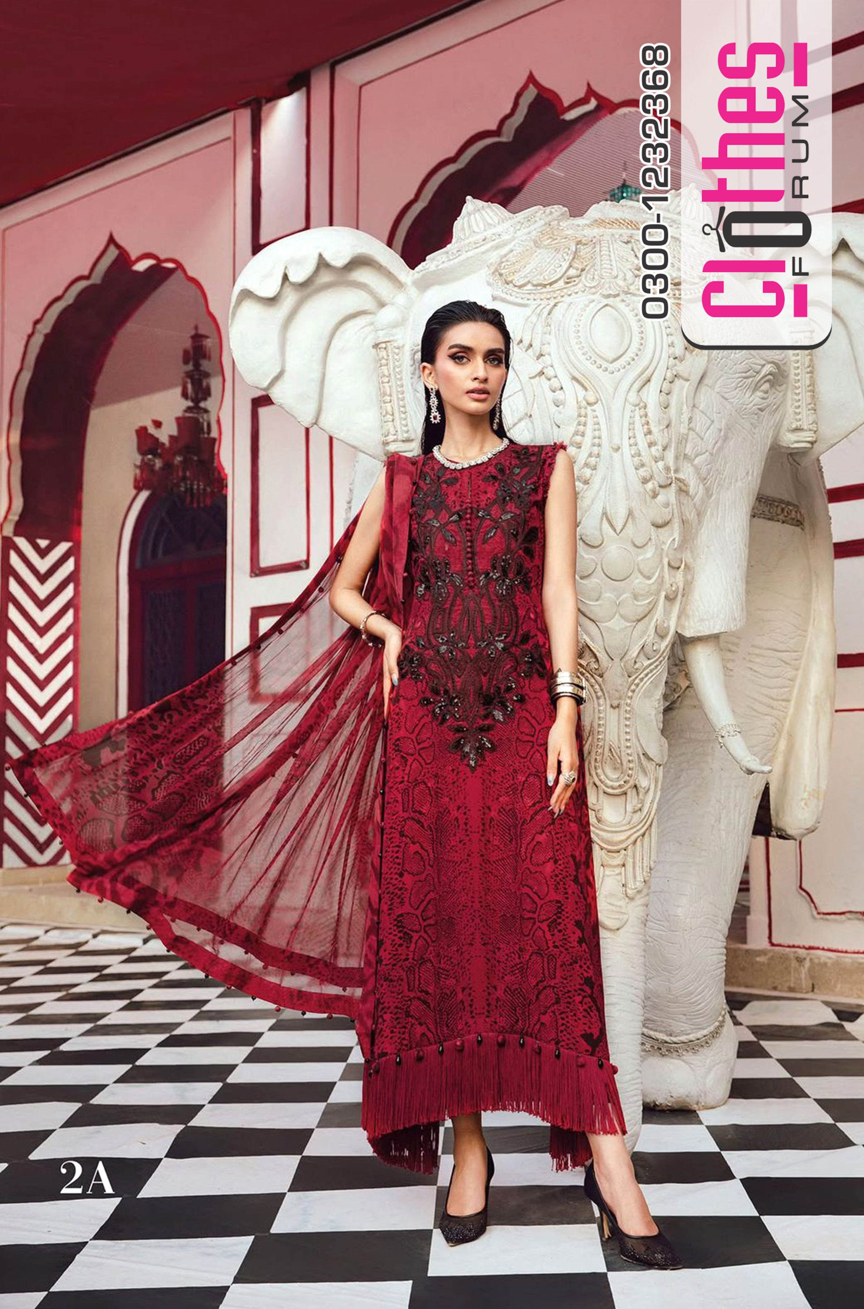 Maria B MPrint Winter Collection – Red & Black Chiffon 3 Piece Suit