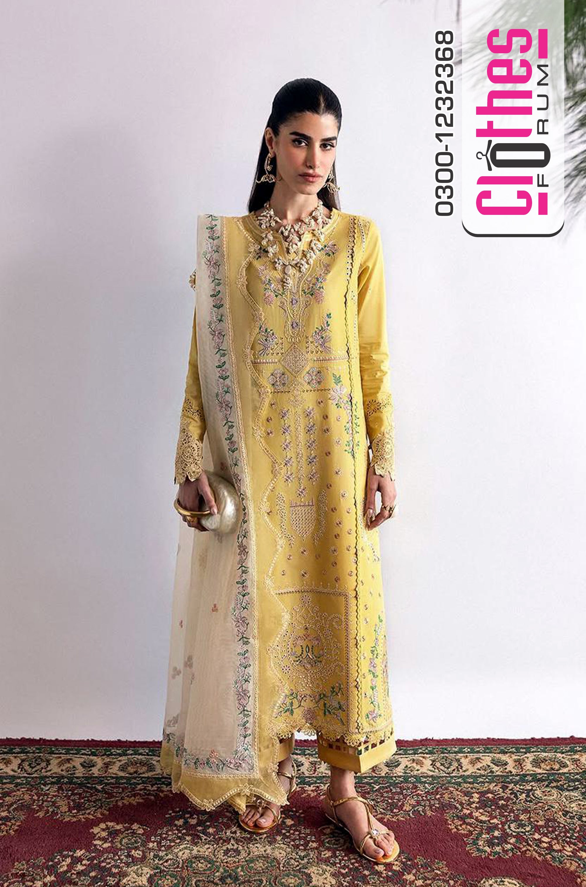 Qalamkar Luxury Lawn – Qlinekari Bari Eid Edition | Golden Bloom in Pastel Elegance