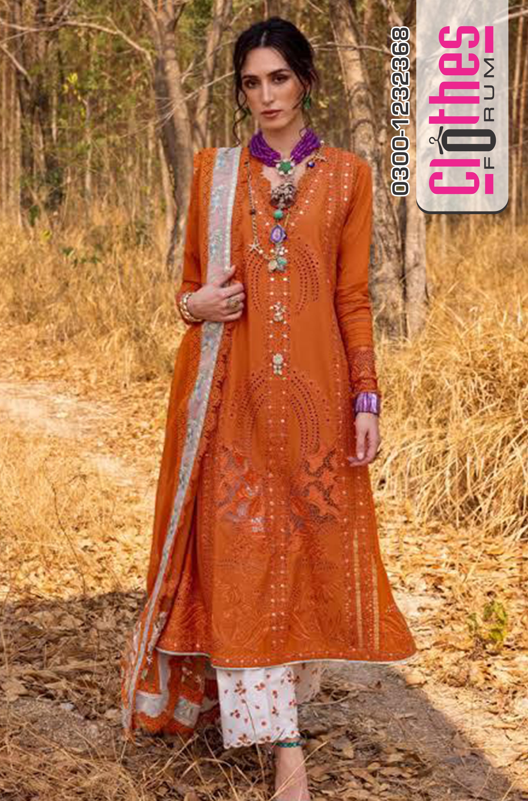 Saira Shakira Luxury Lawn 2025 | Festive Tangerine Elegance with Silk Dupatta