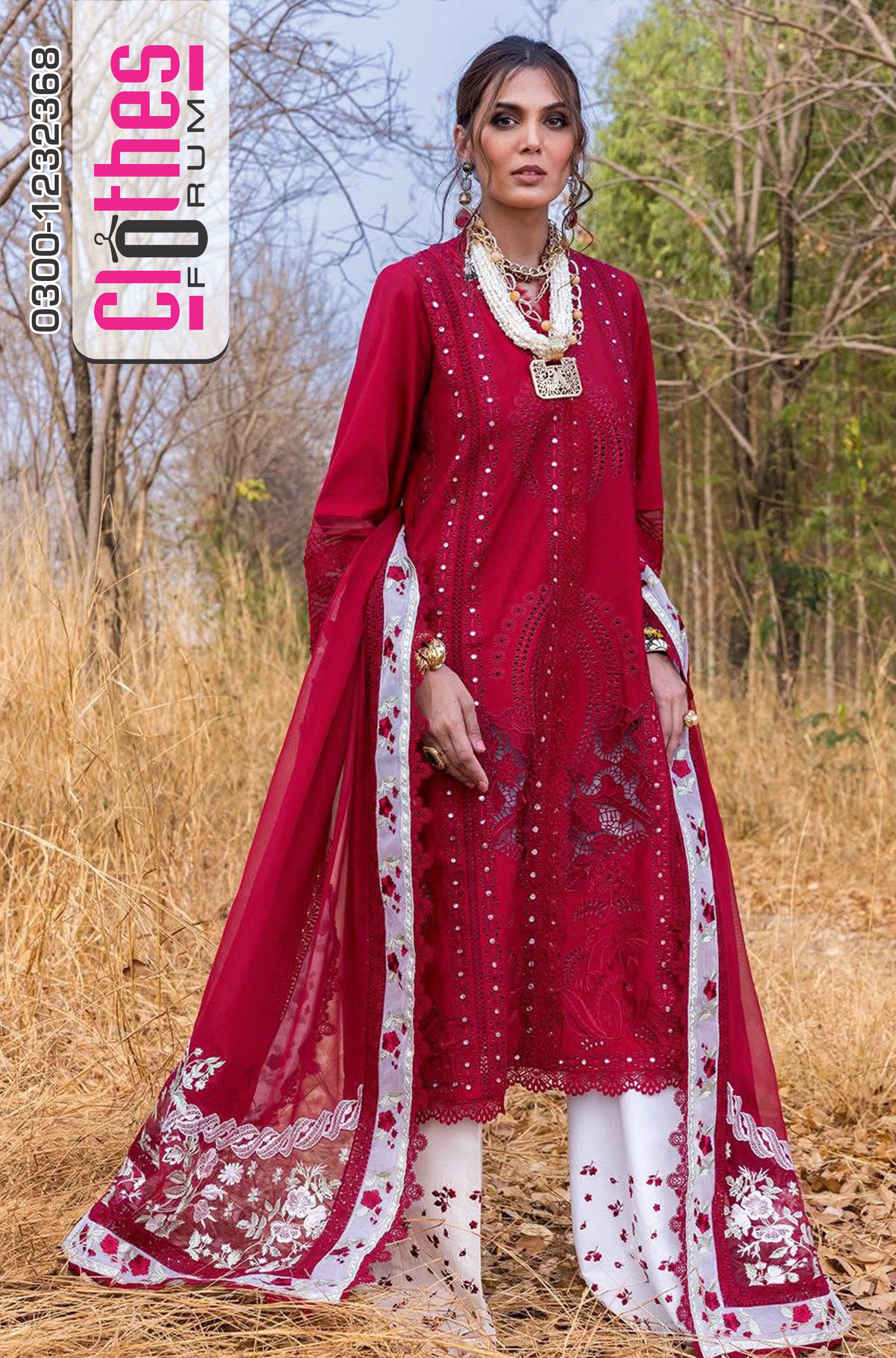 Saira Shakira Luxury Lawn – Crimson Bloom | Summer ’25 Elegance & Embroidered Grace
