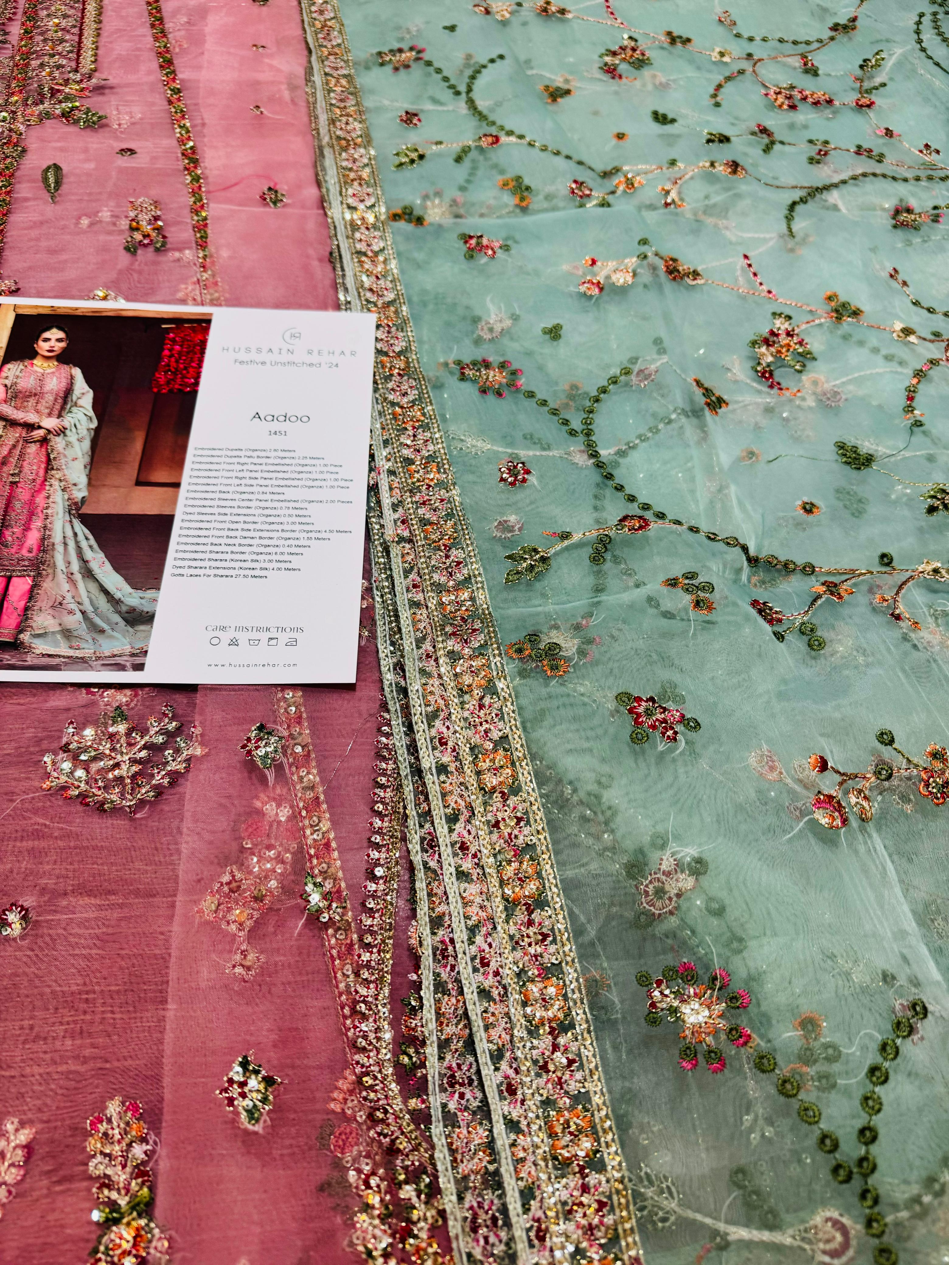 Hussain Rehar - Festive Unstitched Pink Peach Chiffon Wedding Ensemble