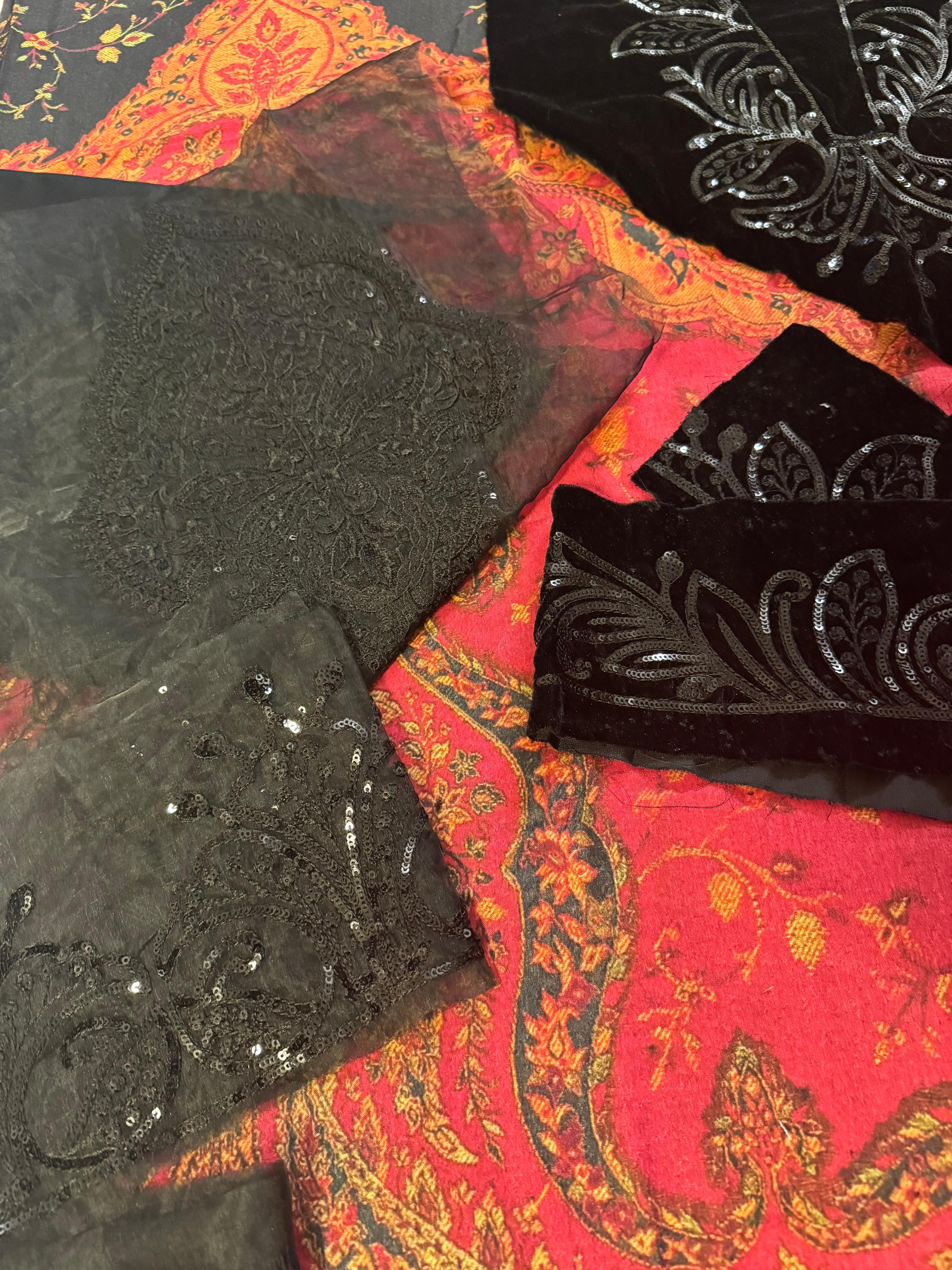 Luxurious Black & Multi Khaddar Wool Winter Ensemble by Maria B