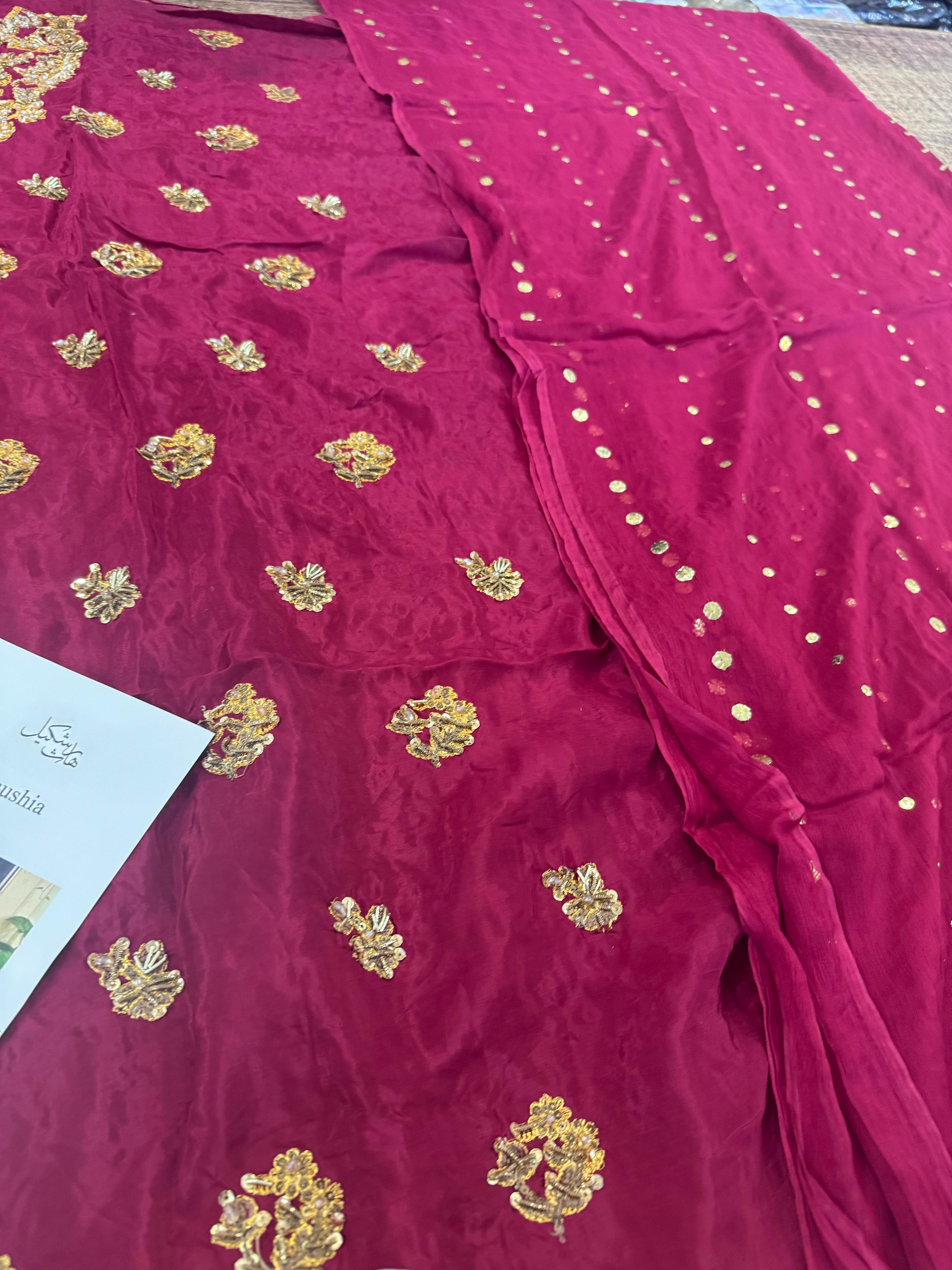 Haris Shakeel Royal Fuchsia Glam – Exquisite Bridal Chiffon Ensemble
