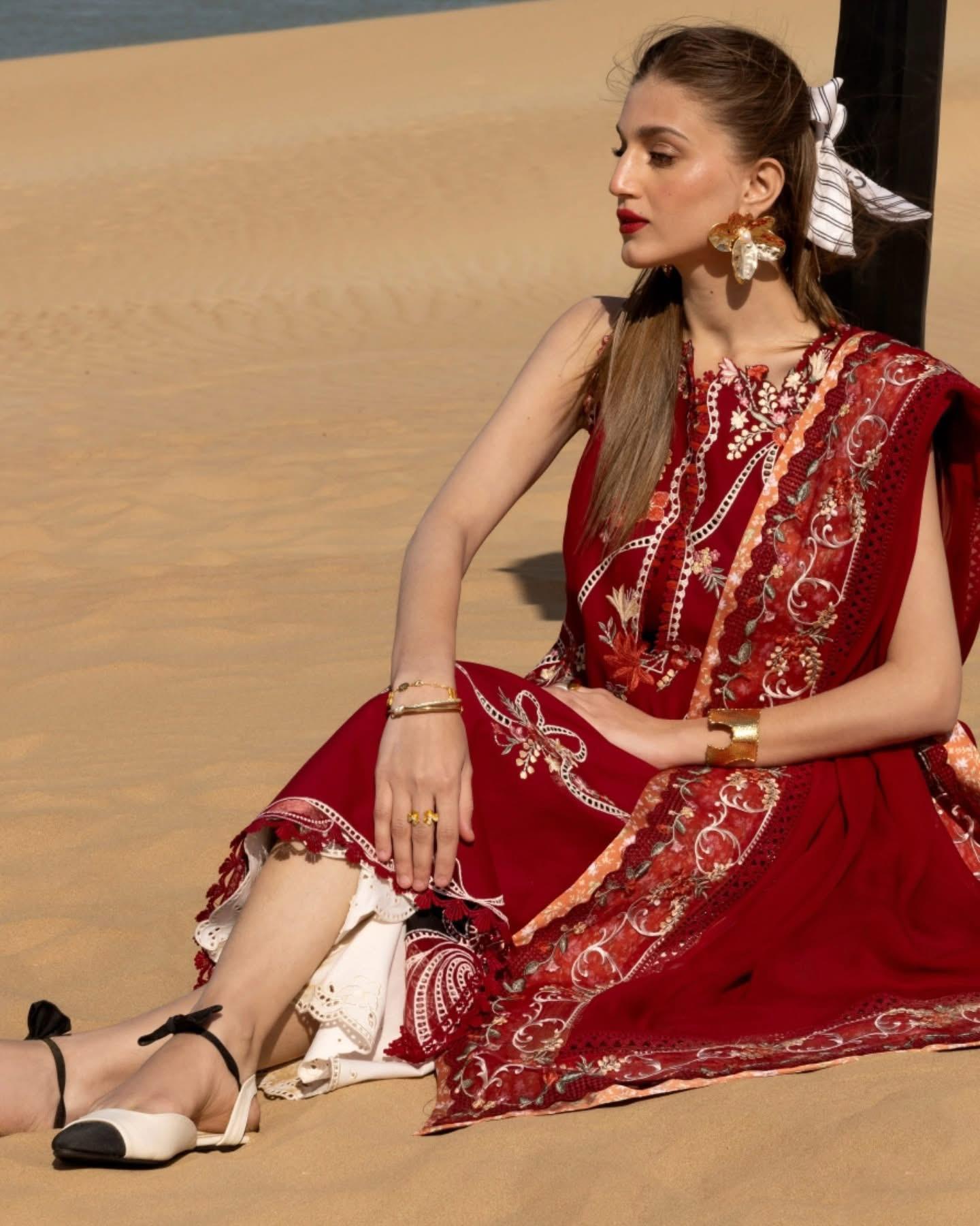 Crimson x Xenia – Scarlet Dusk | Flow Luxury Lawn 2025