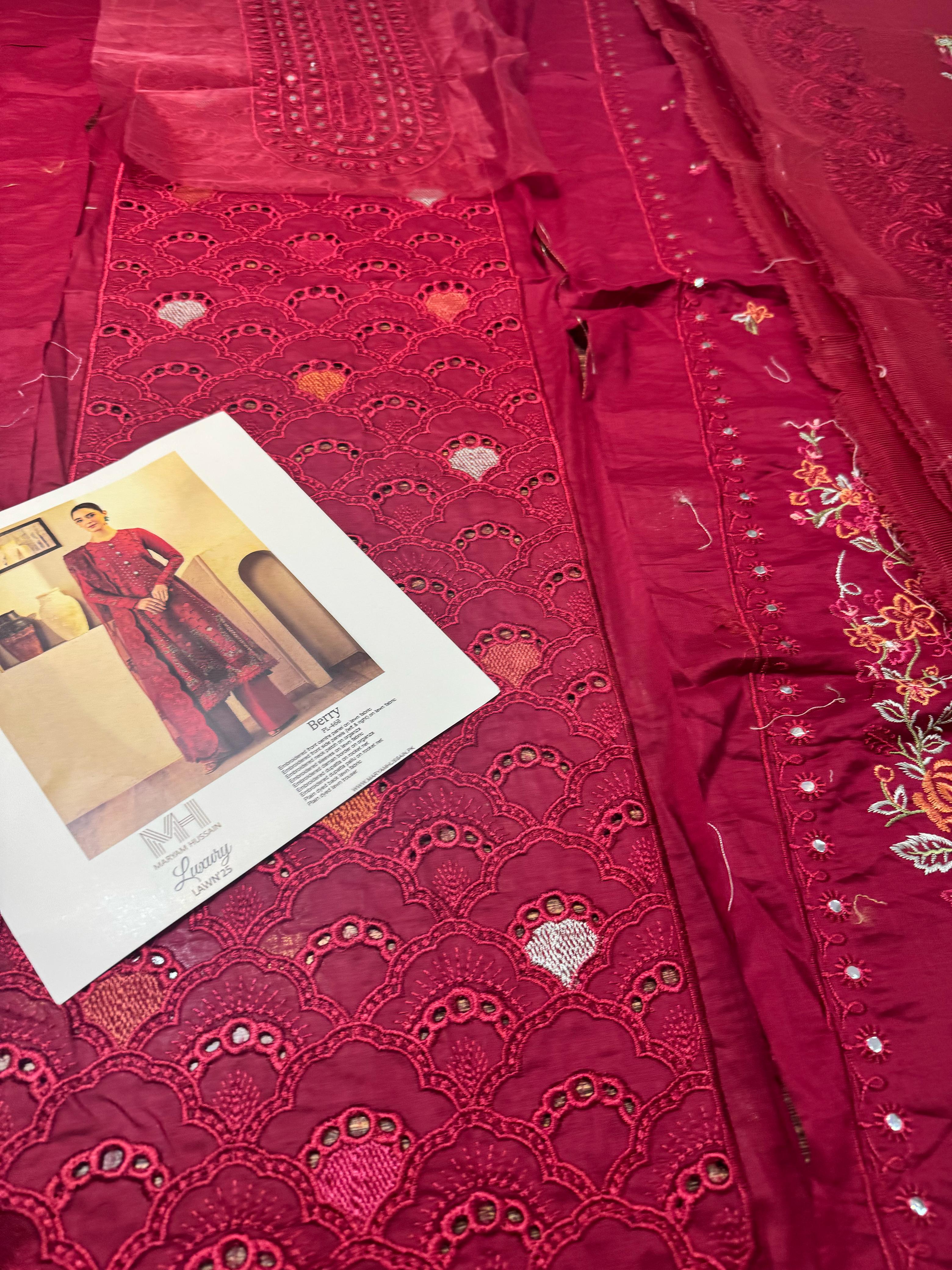 Maryam Hussain – Crimson Blossom | Luxury Lawn 2025 Collection