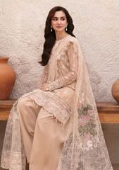Saira Rizwan Luxury Lawn 2025 | Madonna Elegance in Soft Beige Embroidery