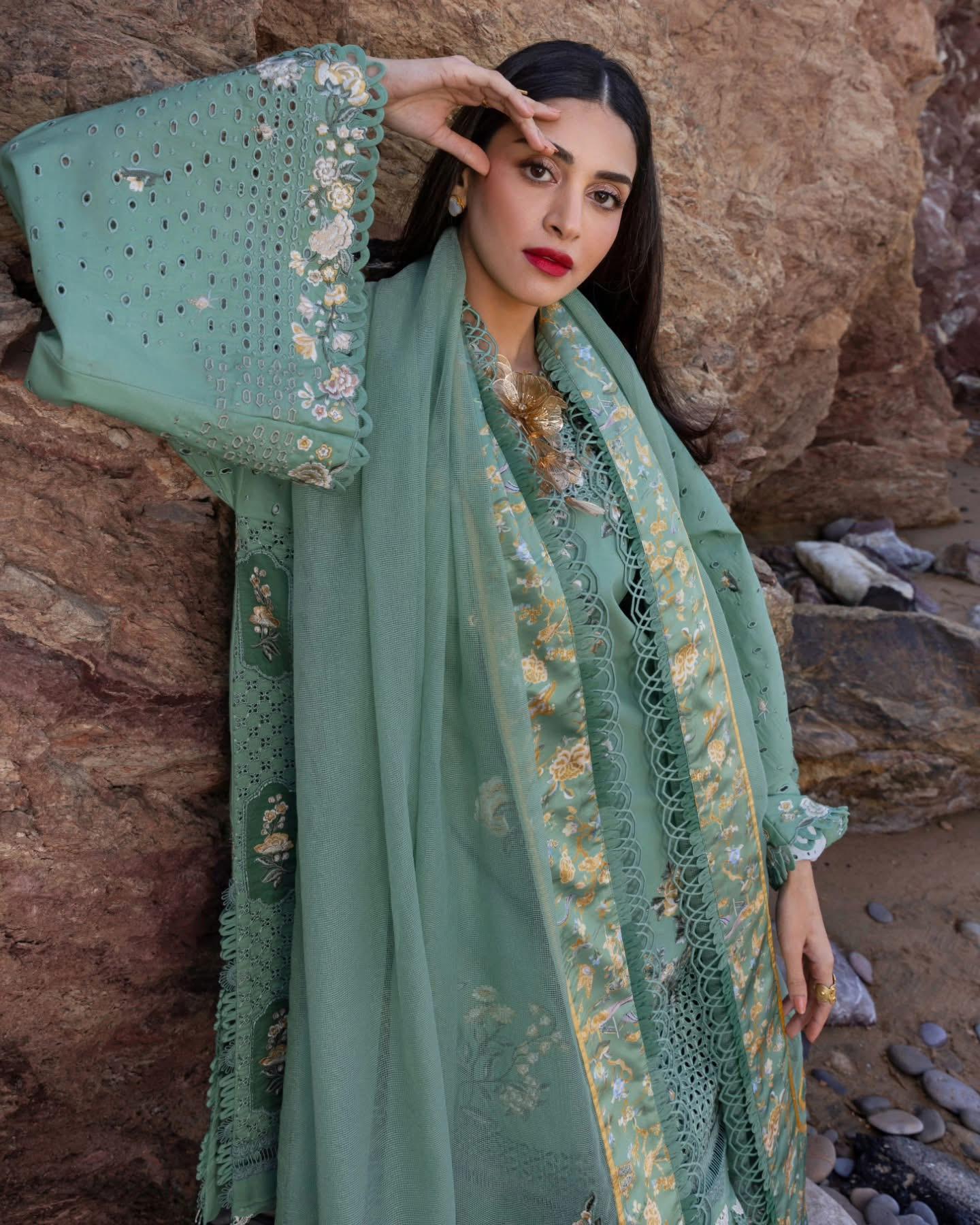 Crimson Wonder Range Sage Green Lawn Suit – EID Collection 2025 | Flow by Crimson