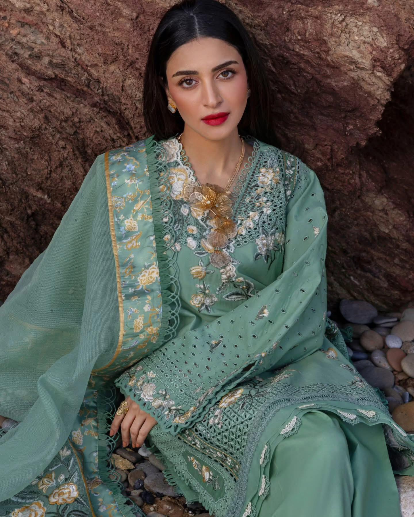 Crimson Wonder Range Sage Green Lawn Suit – EID Collection 2025 | Flow by Crimson