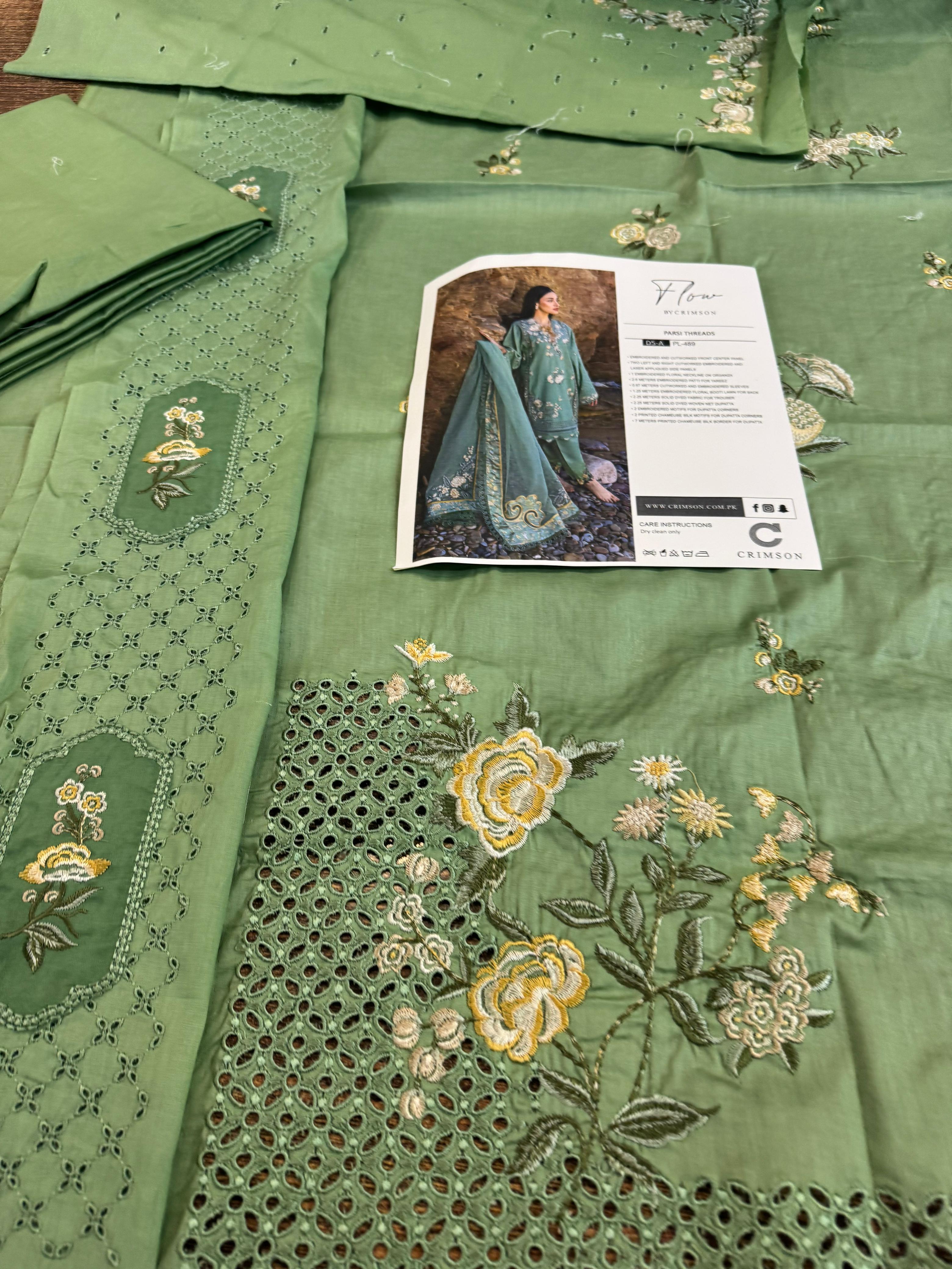 Crimson Wonder Range Sage Green Lawn Suit – EID Collection 2025 | Flow by Crimson