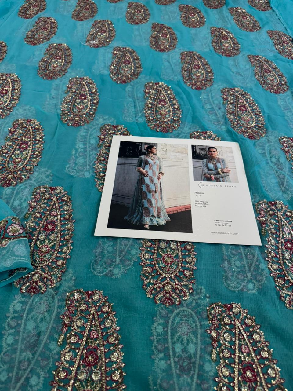 Hussain Rehar Wedding Edition – Aqua Chiffon Bridal Dress | Luxury Embroidered Peshwas Set