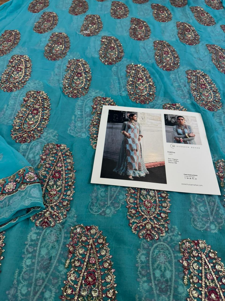 Hussain Rehar Wedding Edition – Aqua Chiffon Bridal Dress | Luxury Embroidered Peshwas Set