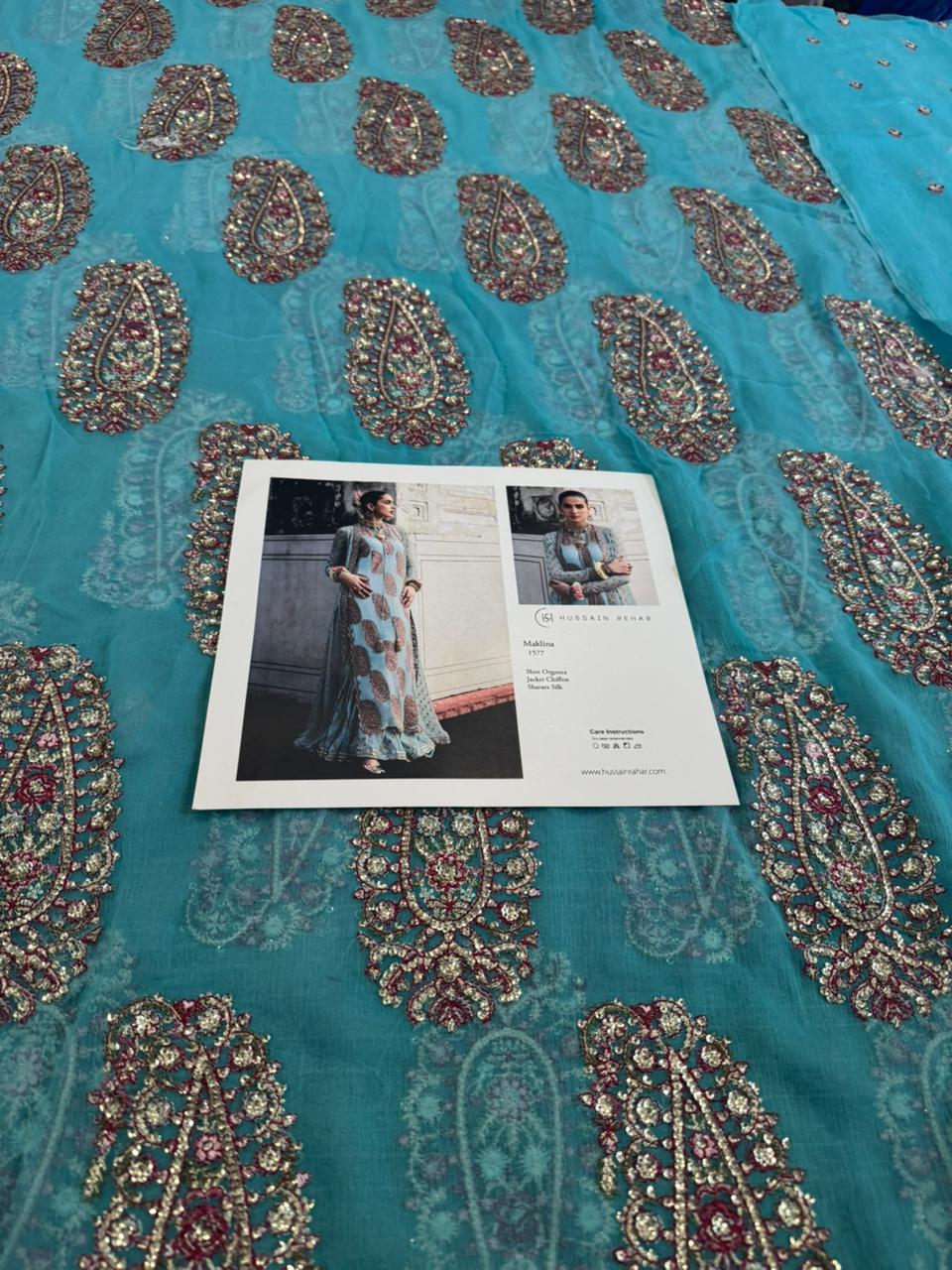 Hussain Rehar Wedding Edition – Aqua Chiffon Bridal Dress | Luxury Embroidered Peshwas Set
