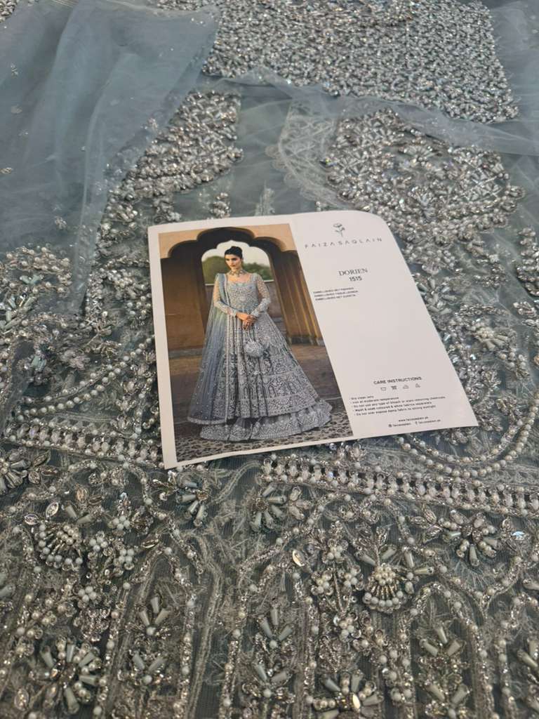 Faiza Saqlain – Light Mint Chiffon Bridal Gown | New Wedding Edition Hand-Embellished Dress