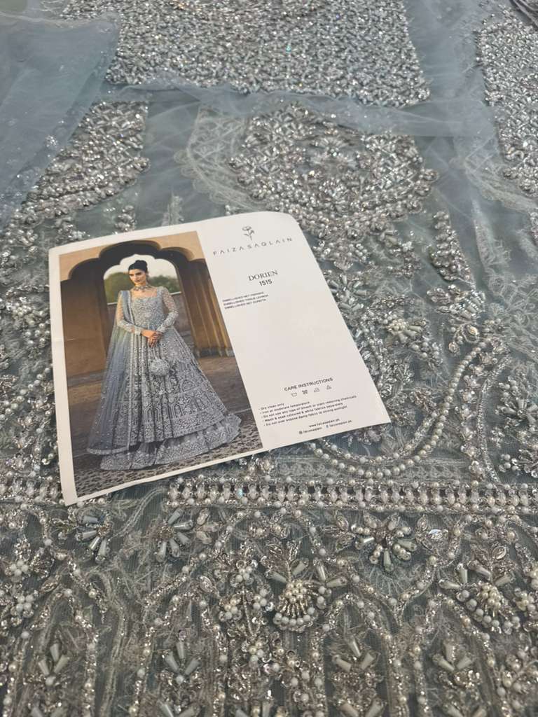 Faiza Saqlain – Light Mint Chiffon Bridal Gown | New Wedding Edition Hand-Embellished Dress