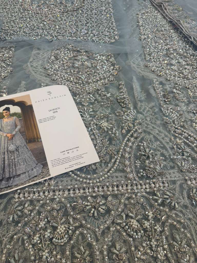Faiza Saqlain – Light Mint Chiffon Bridal Gown | New Wedding Edition Hand-Embellished Dress