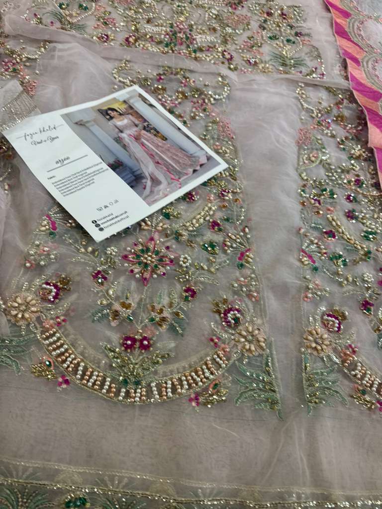 Fozia Khalid Pink Wedding Maxi – Hand-Embellished Bridal Pishwas with Dupatta