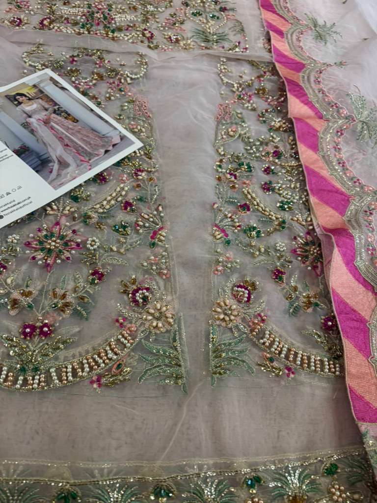 Fozia Khalid Pink Wedding Maxi – Hand-Embellished Bridal Pishwas with Dupatta