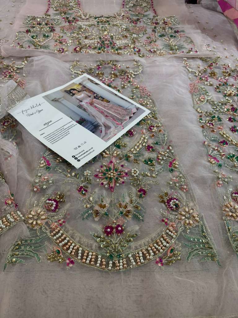 Fozia Khalid Pink Wedding Maxi – Hand-Embellished Bridal Pishwas with Dupatta