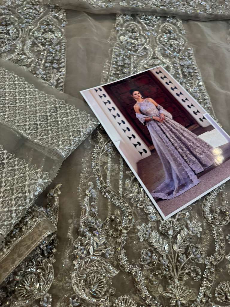 Kanwal Malik Grey Chiffon Bridal Dress – Luxury Wedding Edition Gown