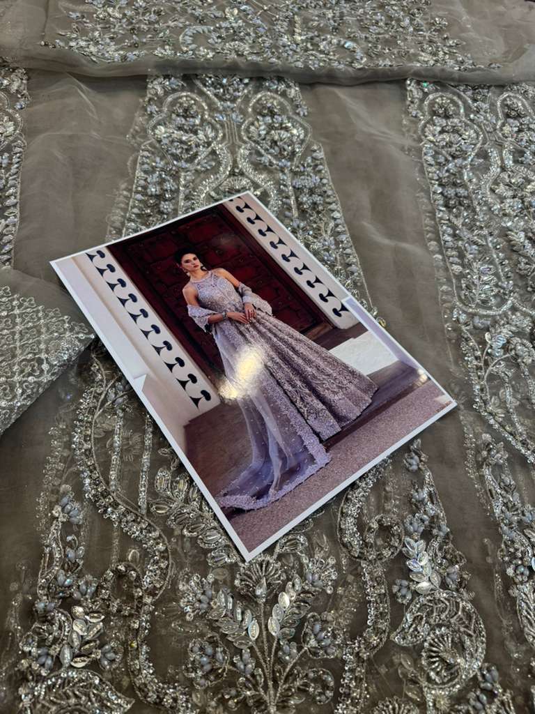 Kanwal Malik Grey Chiffon Bridal Dress – Luxury Wedding Edition Gown