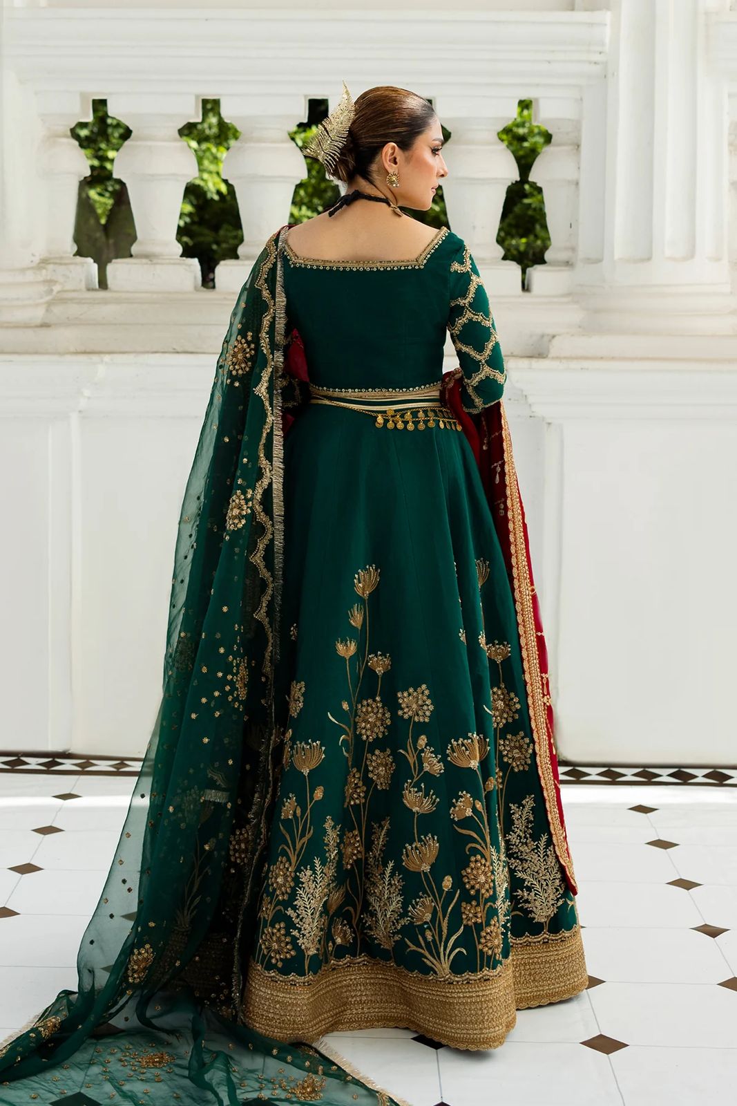 Erum Khan Emerald Green Bridal Chiffon – Elegant Lehenga Choli Wedding Edition