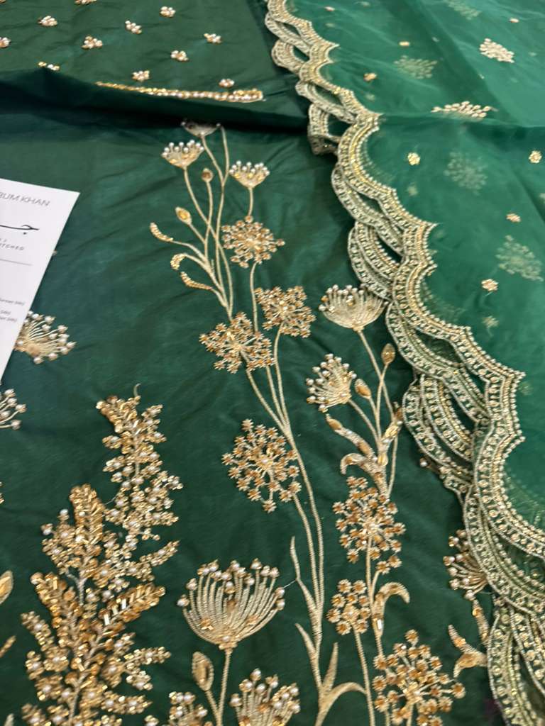 Erum Khan Emerald Green Bridal Chiffon – Elegant Lehenga Choli Wedding Edition