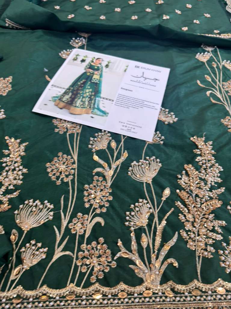 Erum Khan Emerald Green Bridal Chiffon – Elegant Lehenga Choli Wedding Edition