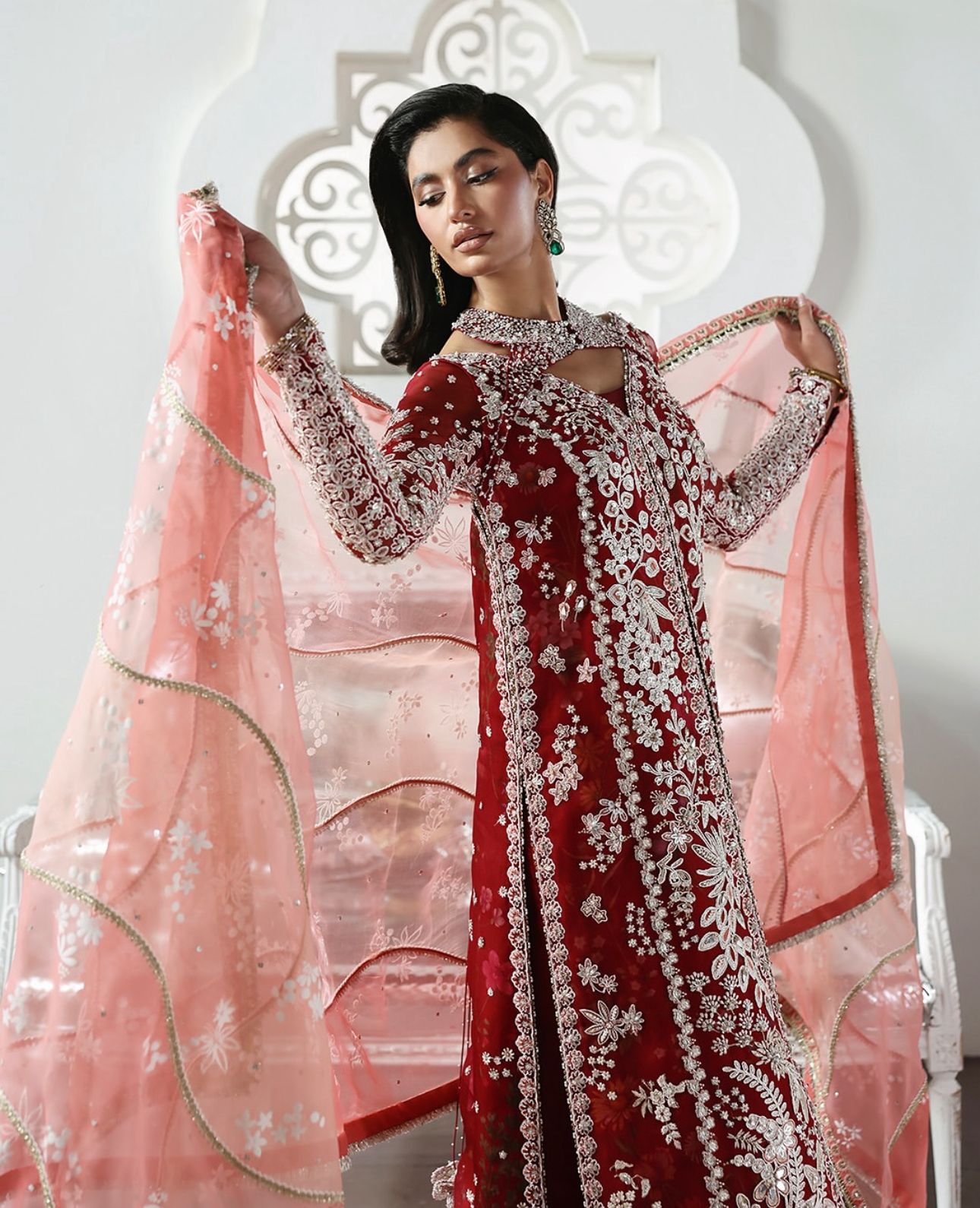 Soraya Crimson Red Wedding Wear | 16-Panel Luxury Bridal Dress by Clothes Forum