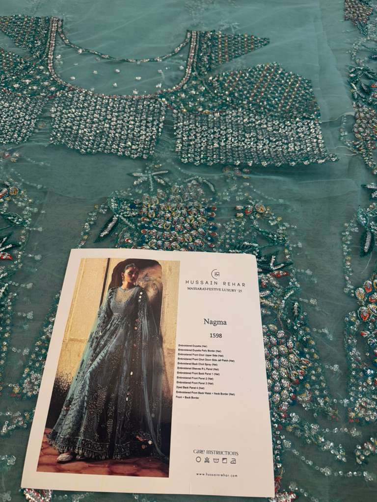 Hussain Rehar Ice Blue 16-Panel Net Pishwas | Luxury Festive Wedding Wear by Clothes Forum