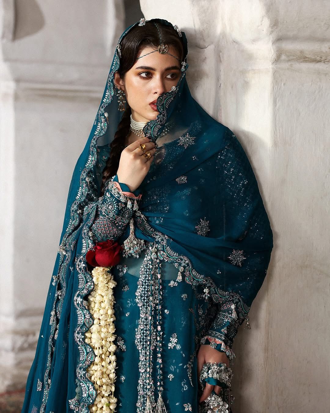 Hussain Rehar Teal Green Organza Ensemble | Festive Sharara Set by Clothes Forum