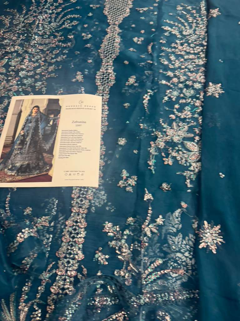 Hussain Rehar Teal Green Organza Ensemble | Festive Sharara Set by Clothes Forum
