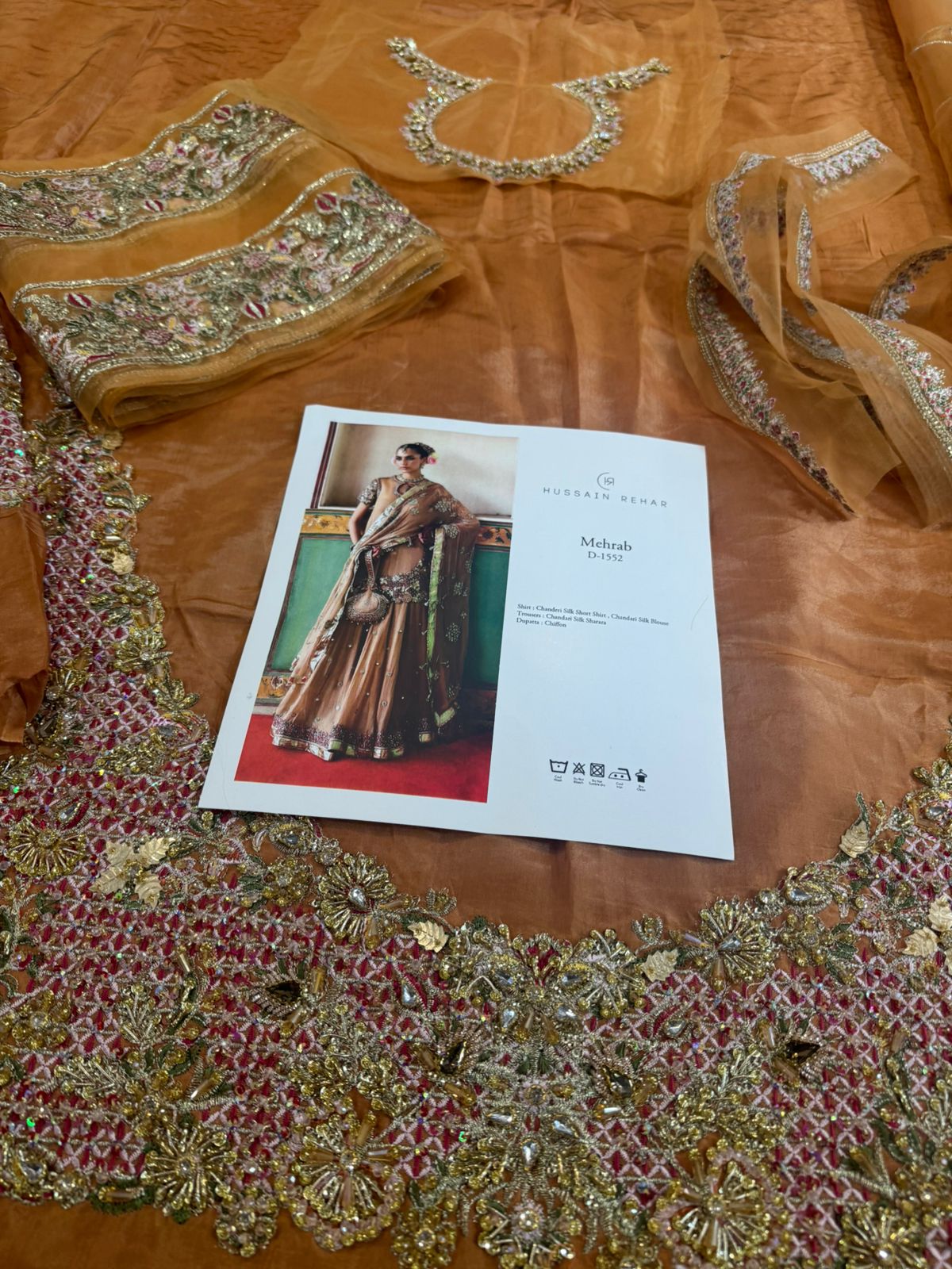 Hussain Rehar Gold Chiffon Edition | Chanderi Silk Sharara Set by Clothes Forum
