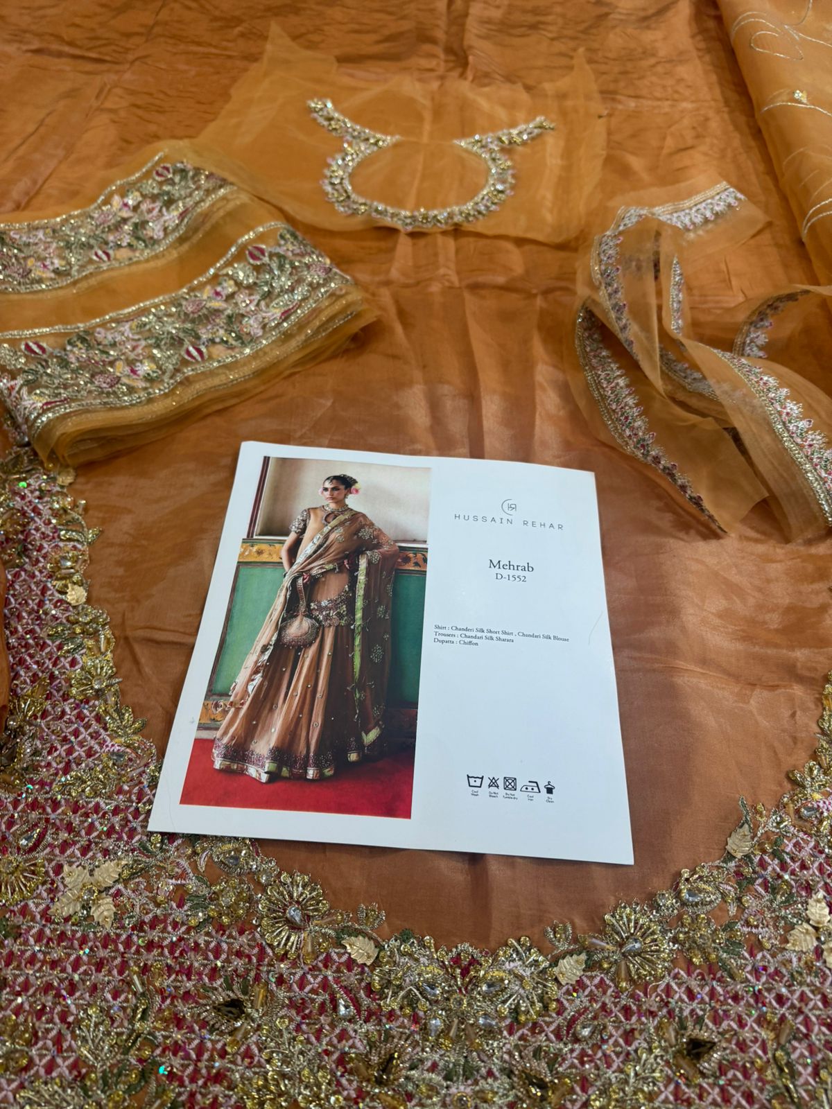 Hussain Rehar Gold Chiffon Edition | Chanderi Silk Sharara Set by Clothes Forum
