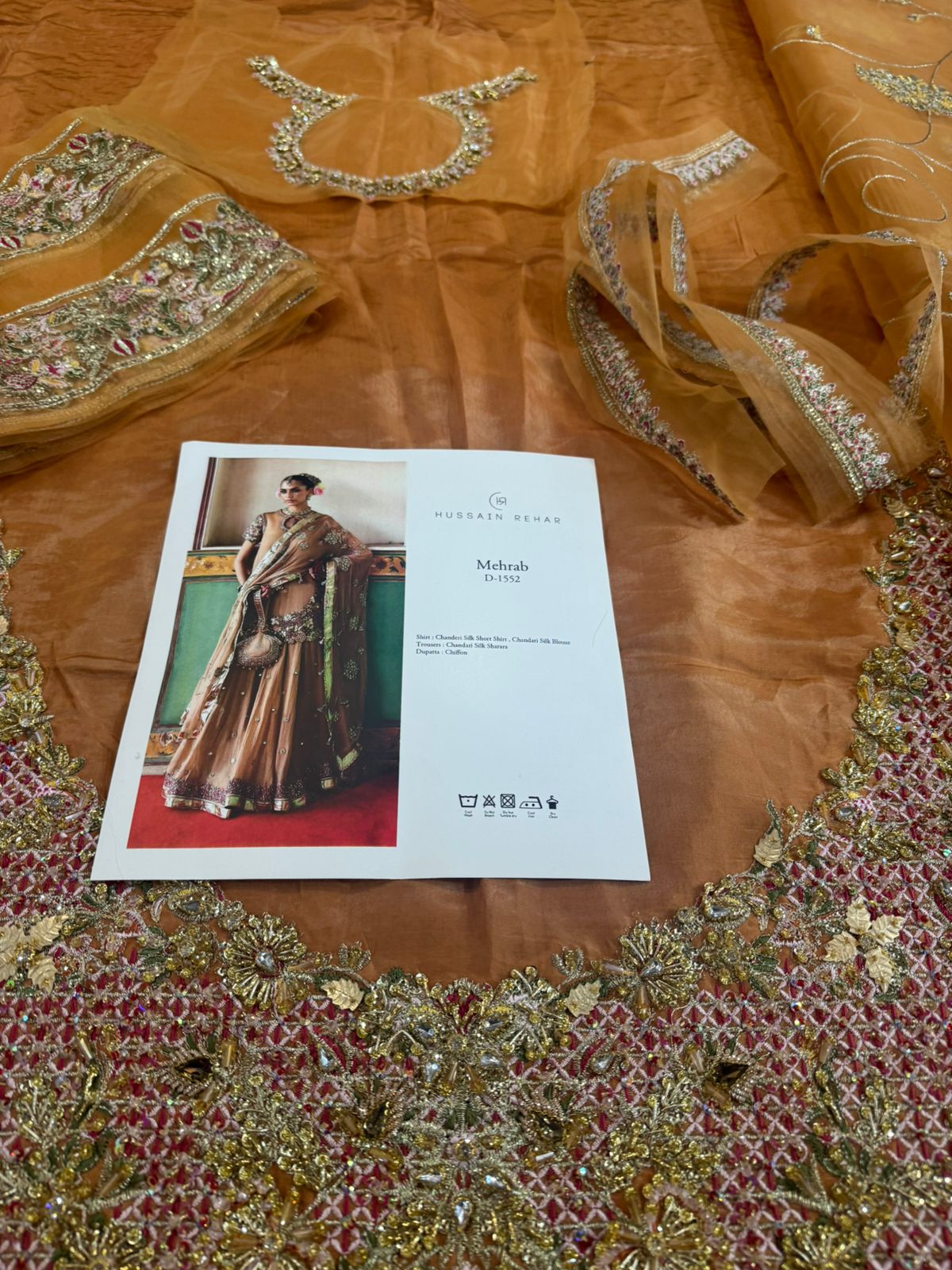 Hussain Rehar Gold Chiffon Edition | Chanderi Silk Sharara Set by Clothes Forum