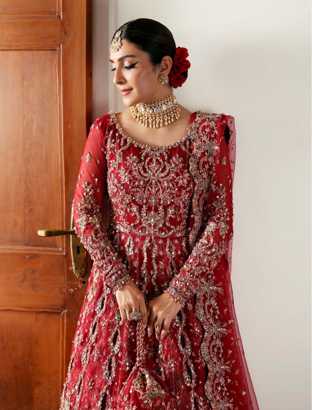 Kanwal Malik Crimson Wedding Dress | Organza Lehenga & Dupatta Set