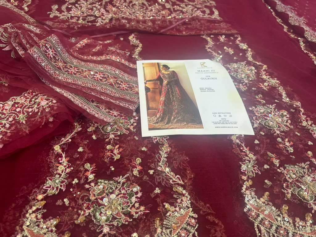 Kanwal Malik Crimson Wedding Dress | Organza Lehenga & Dupatta Set